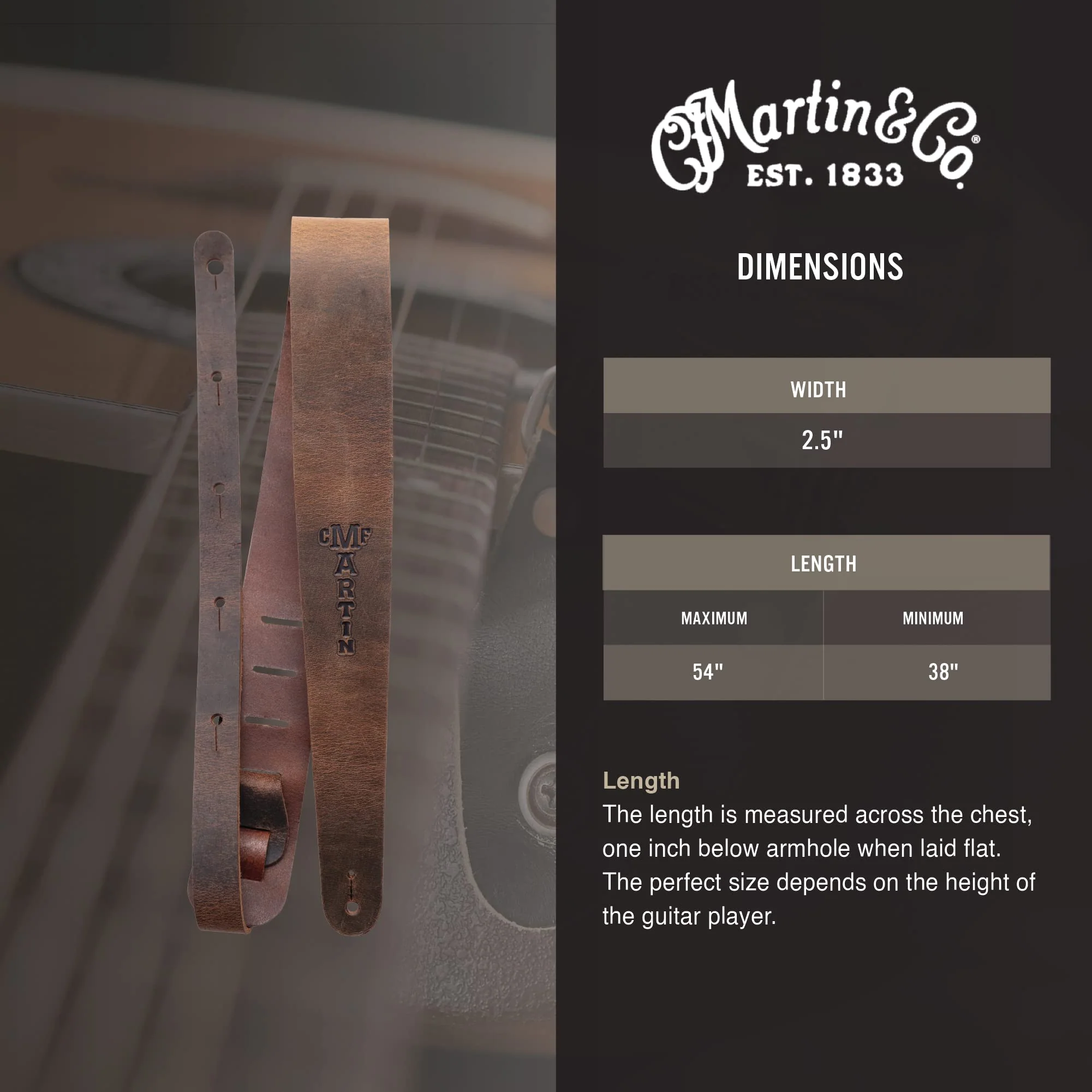 C.F. MARTIN 18A0065 2 1/8" Leather Guitar Strap, Brown - Image 3