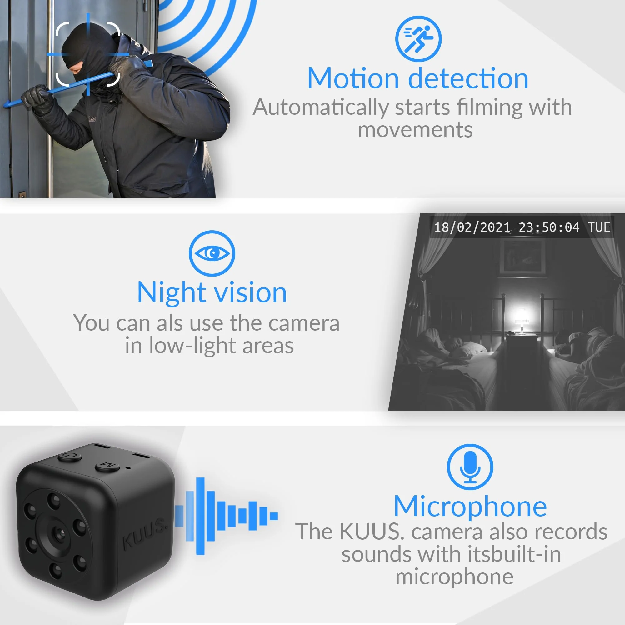 C1 Hidden Camera with audio/video. Mini Camera, Small Camera. Spy Hidden Cameras for Home Indoor Use. Spy Cam with Night Vision and Motion Detection | Only 0.9 inch! | includes 32GB TF card! | NO APP! - Image 4
