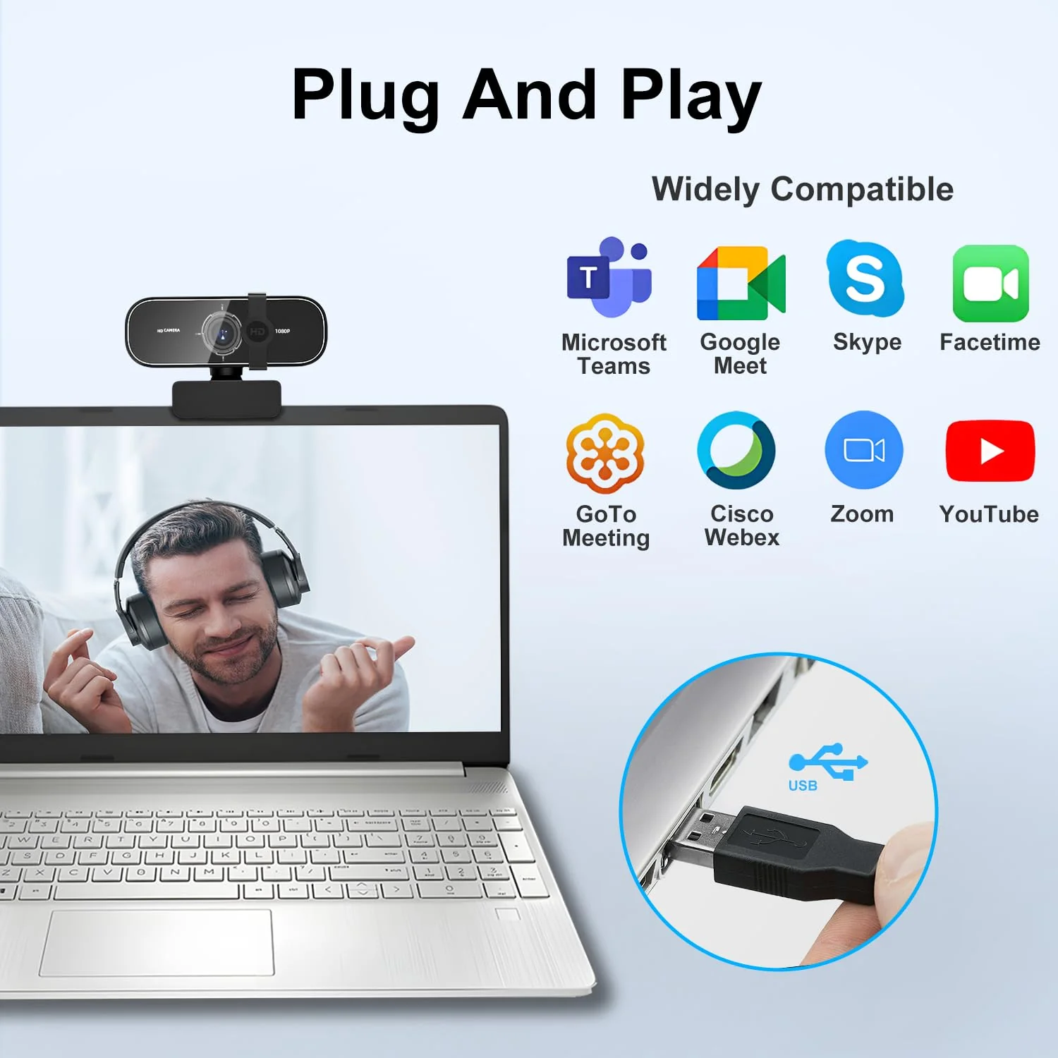 C28 1080P Webcam with Privacy Cover and Tripod Stand, PC Camera with Noise-Canceling Mic, Computer Camera with Auto Light Correction,Plug and Play, Web Camera for streaming, Zoom/Facetime Black - Image 6
