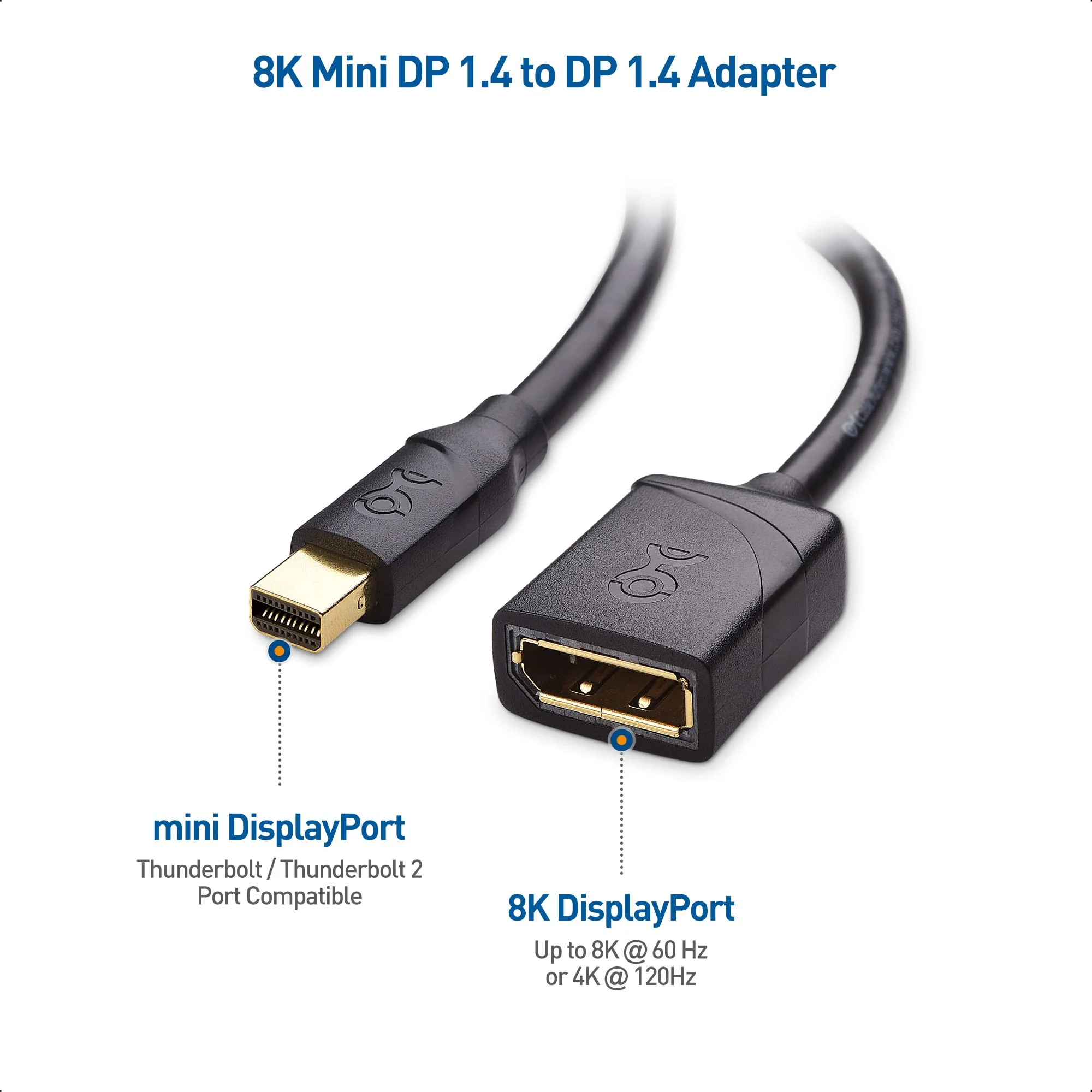 Cable Matters 2-Pack 32.4Gbps 8K Mini DisplayPort to DisplayPort 1.4 Adapter (Mini DP to DP 1.4) in Black - 8K@60Hz, 4K@120Hz Resolution Ready - Thunderbolt and Thunderbolt 2 Port Compatible - Image 2