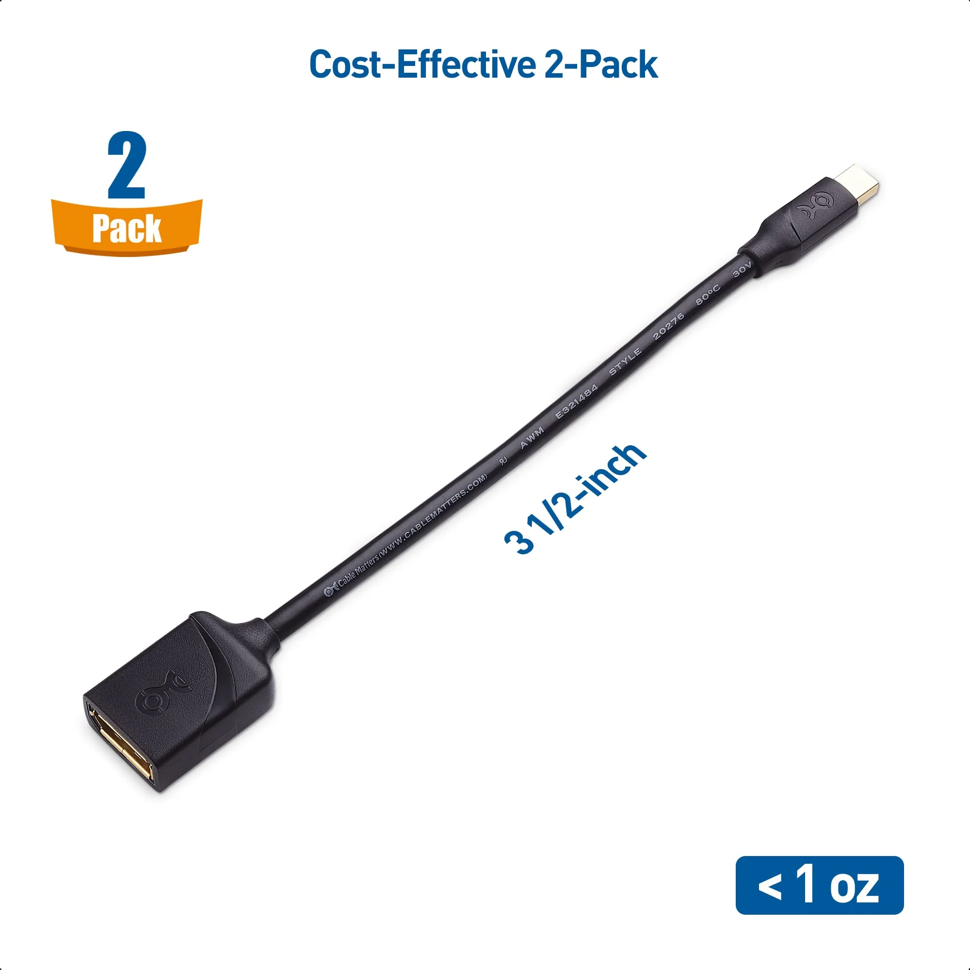 Cable Matters 2-Pack 32.4Gbps 8K Mini DisplayPort to DisplayPort 1.4 Adapter (Mini DP to DP 1.4) in Black - 8K@60Hz, 4K@120Hz Resolution Ready - Thunderbolt and Thunderbolt 2 Port Compatible - Image 7