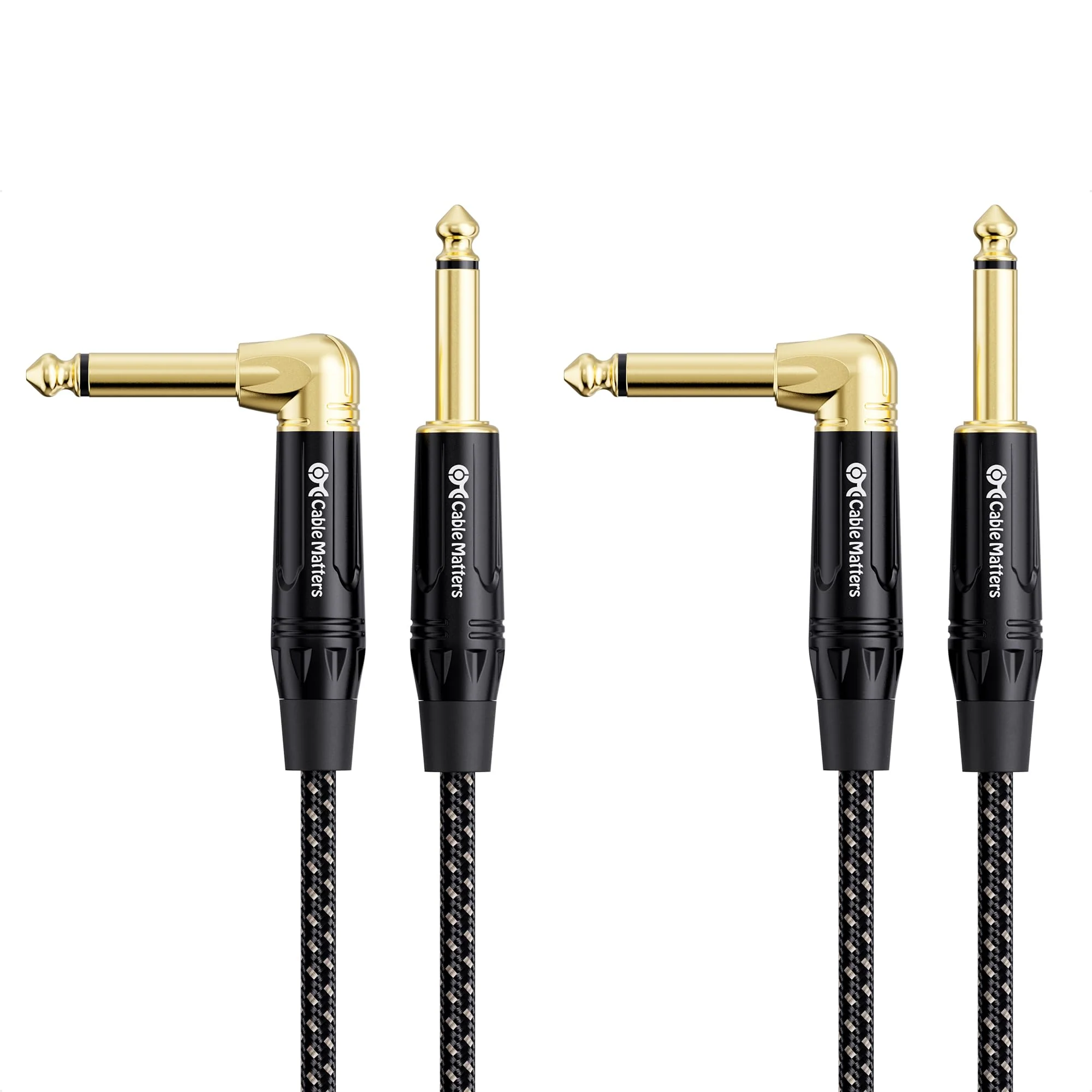 Cable Matters 2-Pack Braided 1/4 Inch TS Right Angle Electric Guitar Cable - 15ft, Straight to Right Angle Guitar Cord, Instrument Cable for ElectricGuitar, Bass AMP, Mixer, Equalizer 15 ft