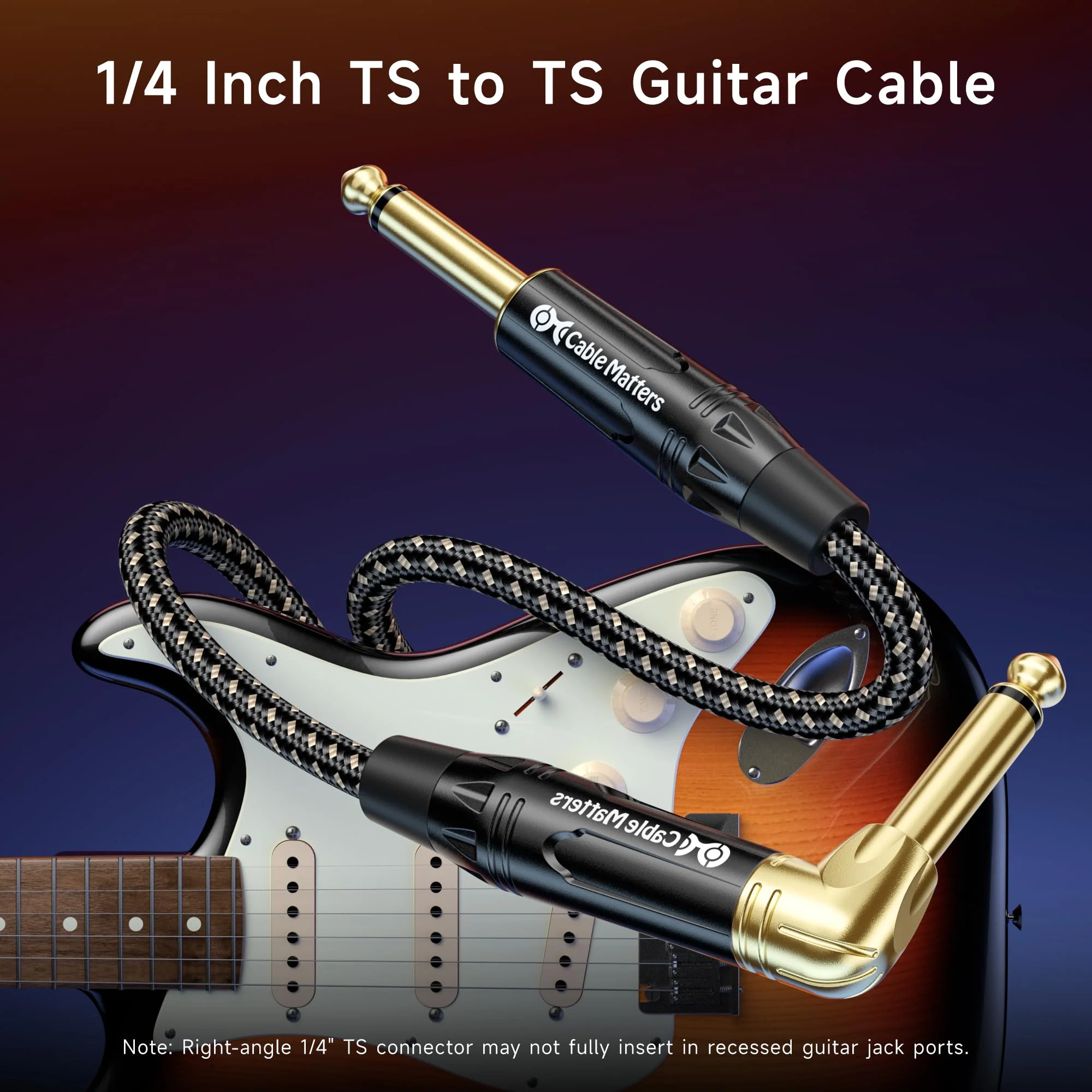Cable Matters 2-Pack Braided 1/4 Inch TS Right Angle Electric Guitar Cable - 15ft, Straight to Right Angle Guitar Cord, Instrument Cable for ElectricGuitar, Bass AMP, Mixer, Equalizer 15 ft - Image 2