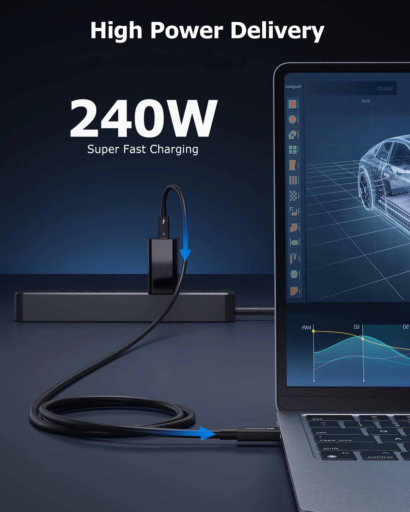Cable Matters [Intel Certified] 80Gbps Thunderbolt 5 Cable with up to 120Gbps Bandwidth Boost and 240W Charging in Black - 0.5m / 1.6ft, Compatible with Thunderbolt 4, USB4, Thunderbolt 3 and USB-C 1.6 ft - Image 6