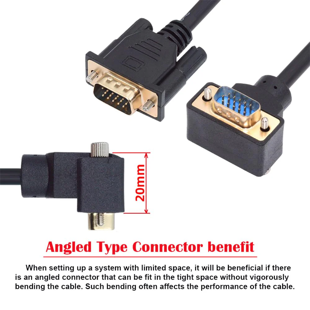 cablecc VGA RGB Male to Straight Male Extension Cable 3COAX+6C Up Angled 90 Degree for Monitor Projector Computer - Image 2