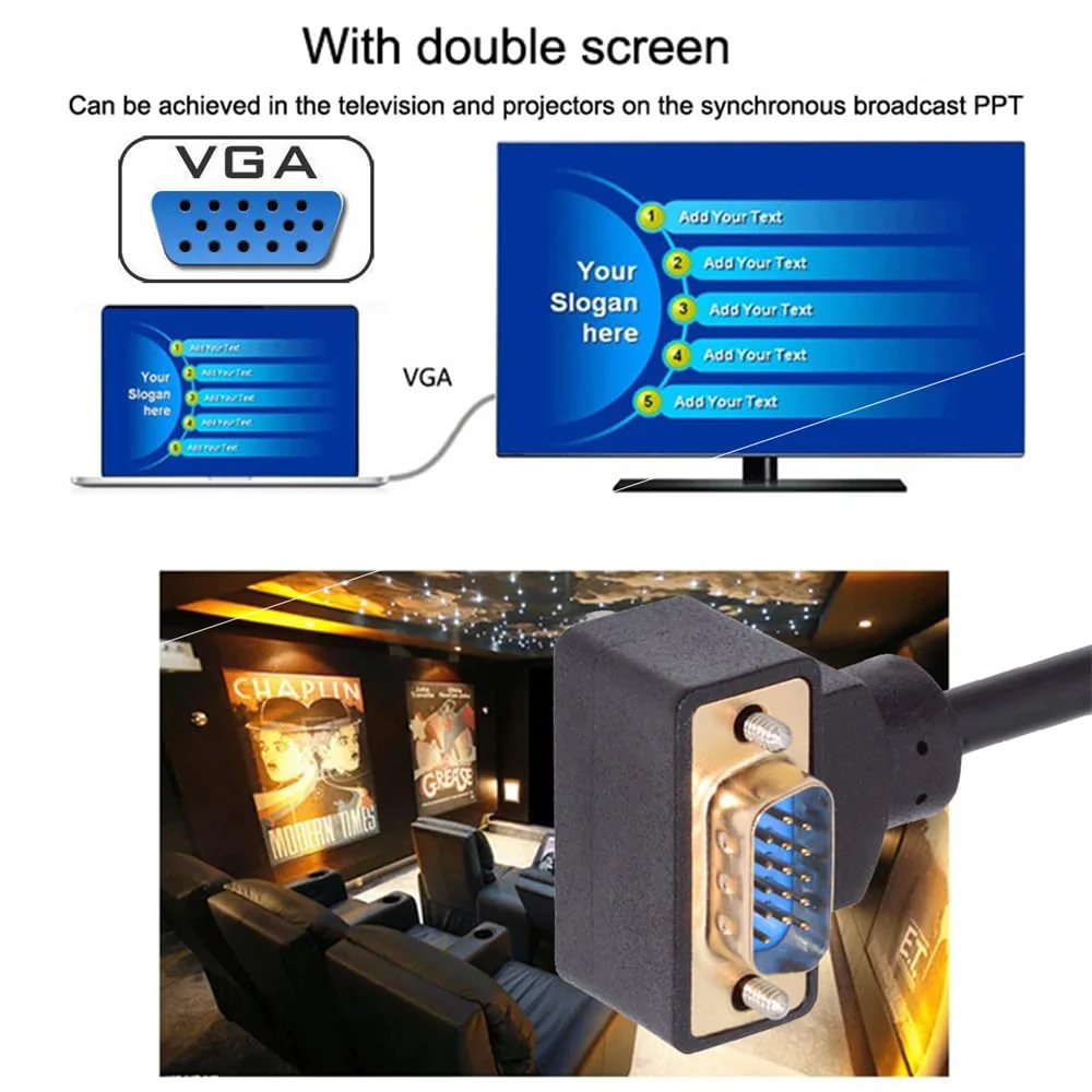 cablecc VGA RGB Male to Straight Male Extension Cable 3COAX+6C Up Angled 90 Degree for Monitor Projector Computer - Image 4