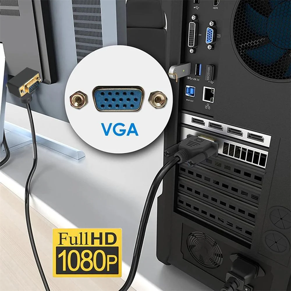 cablecc VGA RGB Male to Straight Male Extension Cable 3COAX+6C Up Angled 90 Degree for Monitor Projector Computer - Image 5