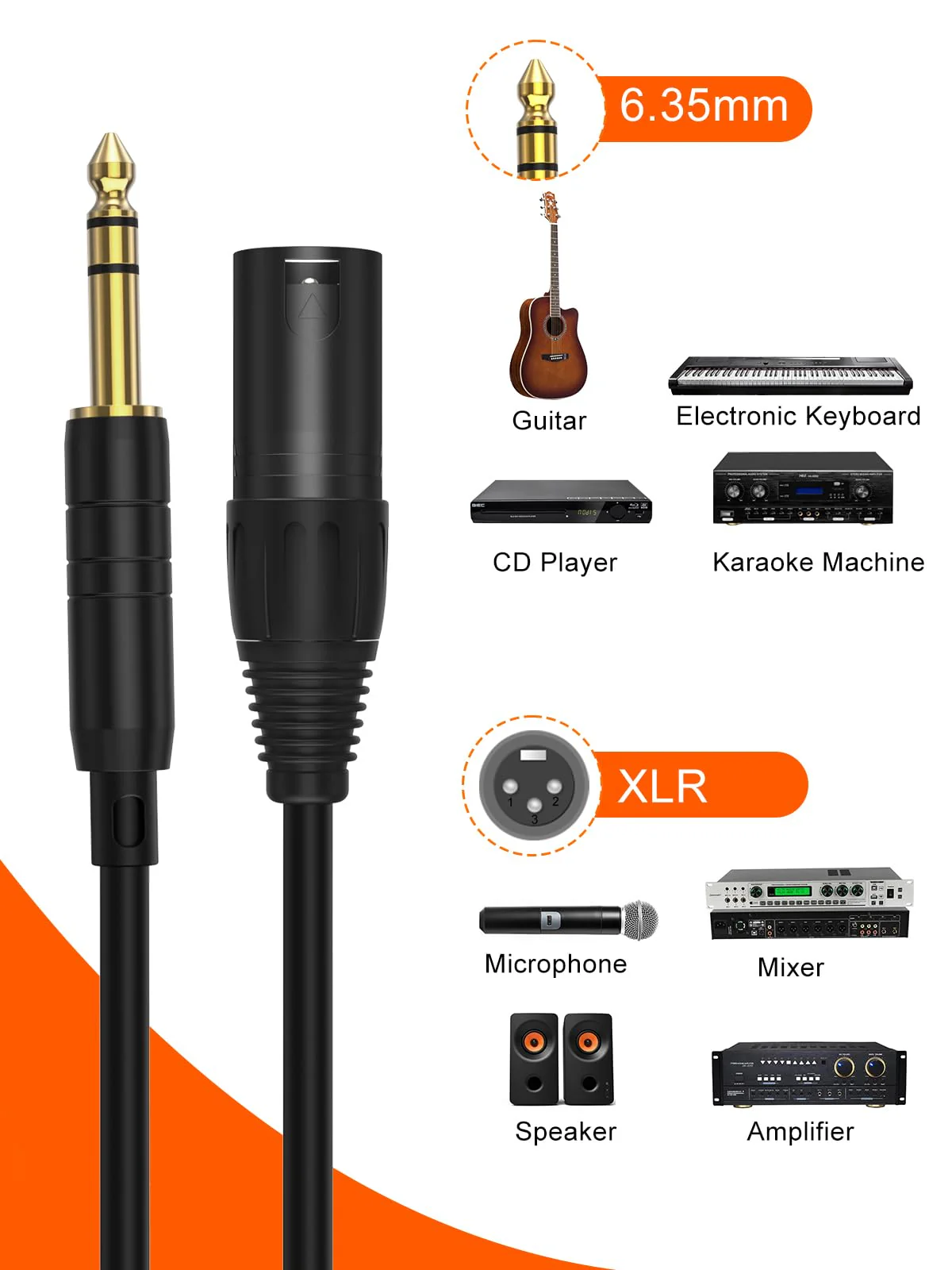 CableCreation 1/4" to XLR 50ft, 6.35mm TRS to XLR Microphone Cord,Balanced Quarter inch TRS Plug to 3-pin XL R, 1/4 Inch X LR Mic Patch Cable 50FT-1pcs XLR Male - Image 3