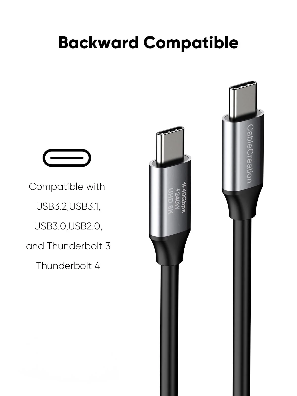 CableCreation Short USB4 Cable 0.5FT, Thunderbolt 4 Cable 40Gbps, 240W, 8K@60Hz, Compatible with Thunderbolt 3, Thunderbolt 4 and USB-C Grey 1 - Image 7