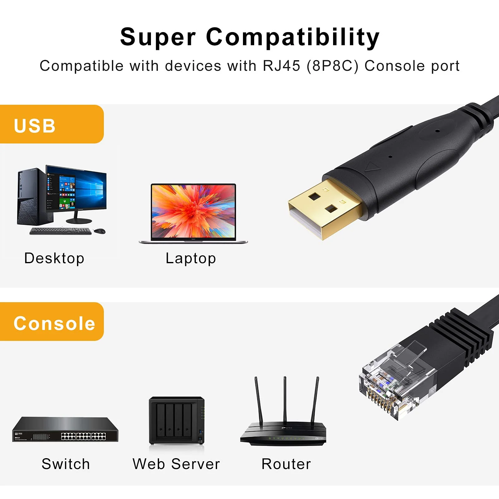 CableCreation USB Console Cable 6 FT USB to RJ45 Serial Adapter Compatible with Router/Switch of Cisco, NETGEAR, TP-Link, Linksys, Windows, Linux System, Black - Image 3
