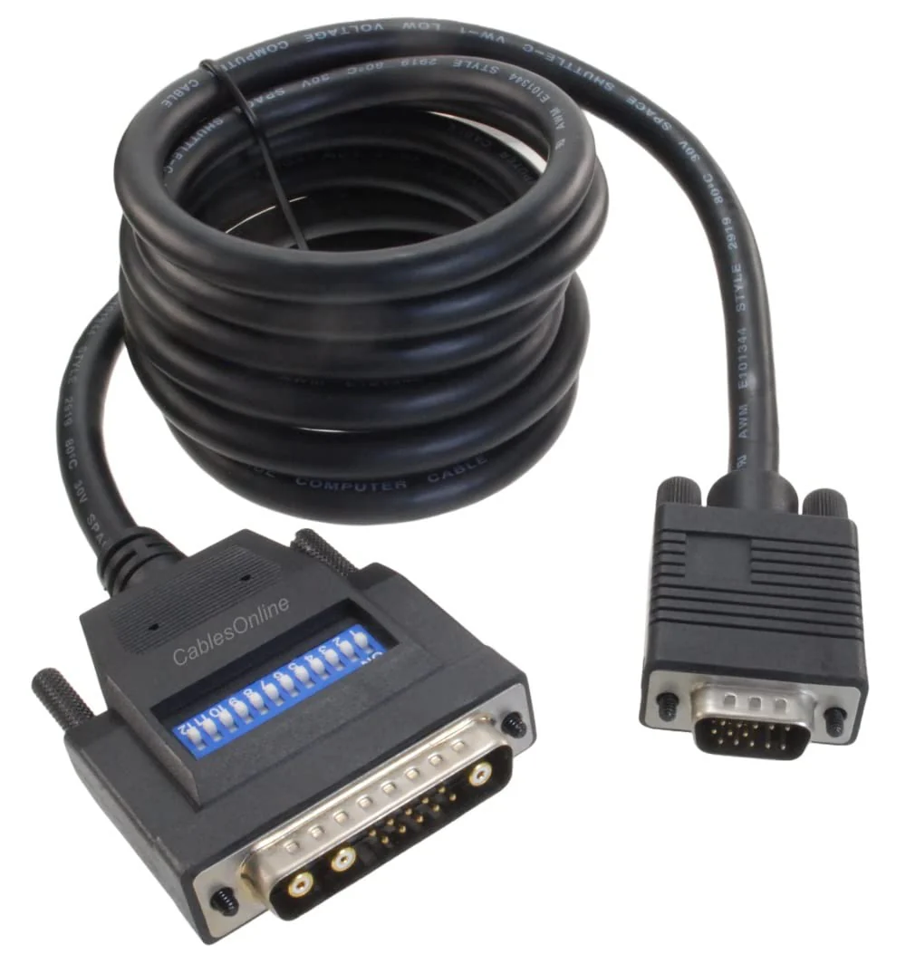CablesOnline, 6ft 13W3 Male to SVGA (HD15) Male (SunMicro) Monitor Cable w/ 12 Dip Switches, W3-606