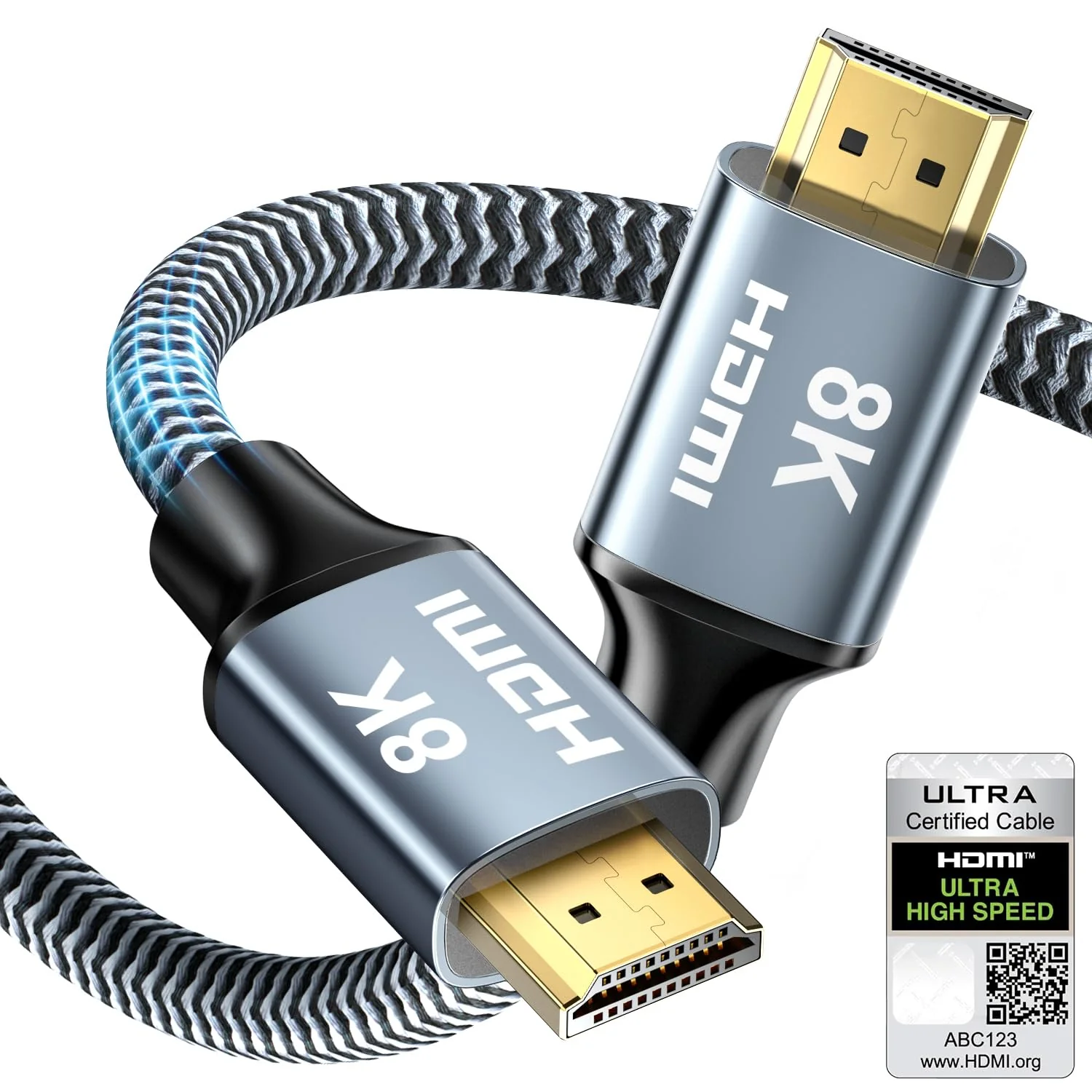 CABNEER 8K HDMI 2.1 Cable 1 m, HDMI Cable High Speed 48Gbps 8K @ 60Hz 4K @ 120Hz 2.2/2.3 for Dolby eARC HDCP HDR, Compatible with HDTV, Laptop etc 1 piece 1m