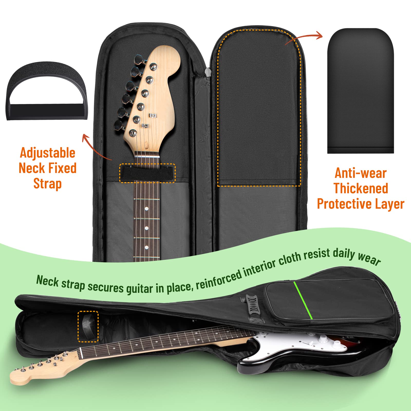 CAHAYA Electric Guitar Bag Gig Bag 0.3in Thick Padding Backpack Soft Electric Guitar Case Green CY0293 - Image 2