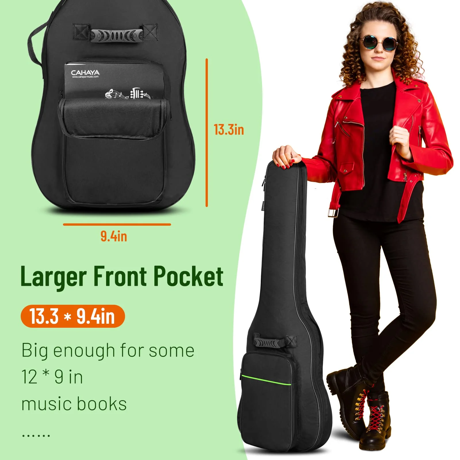 CAHAYA Electric Guitar Bag Gig Bag 0.3in Thick Padding Backpack Soft Electric Guitar Case Green CY0293 - Image 4
