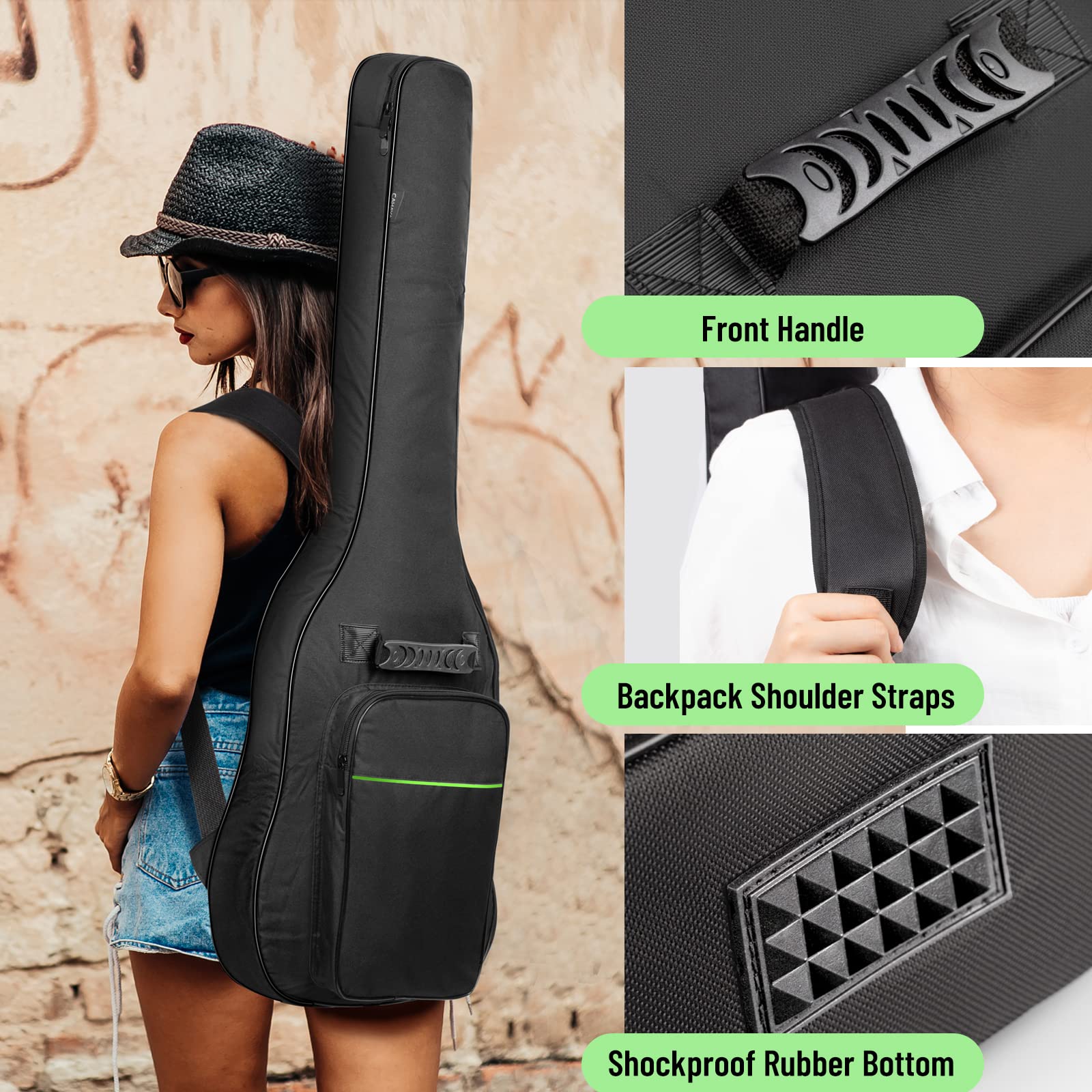 CAHAYA Electric Guitar Bag Gig Bag 0.3in Thick Padding Backpack Soft Electric Guitar Case Green CY0293 - Image 5