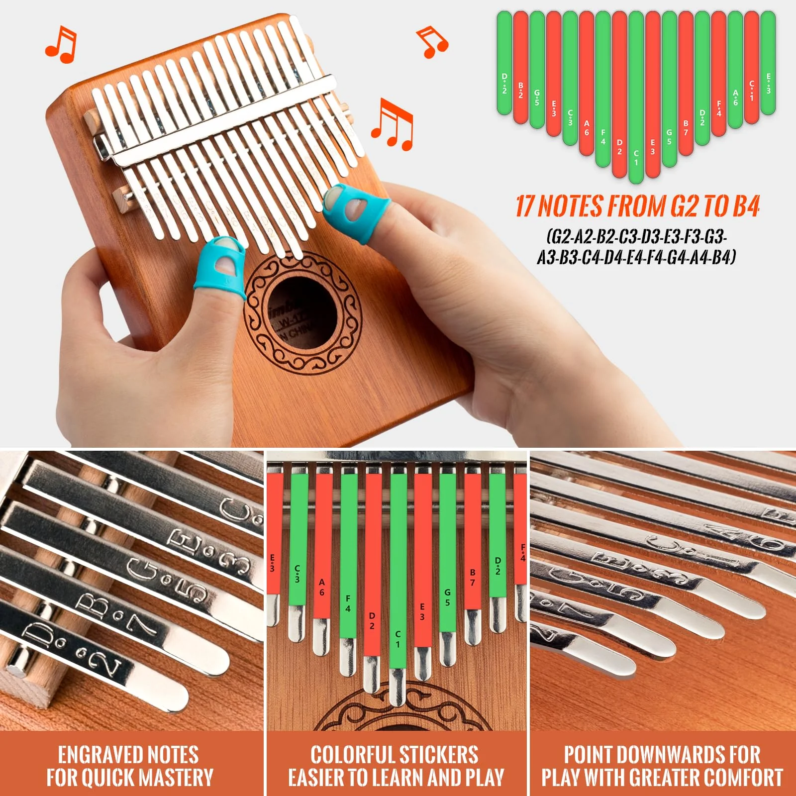 CAHAYA Kalimba Thumb Piano Portable - 17Keys Finger Piano Marimbas with Carrying Bag, Tune Hammer Musical Instruments Gift for Kid Adult Beginners CY0338 - Image 2