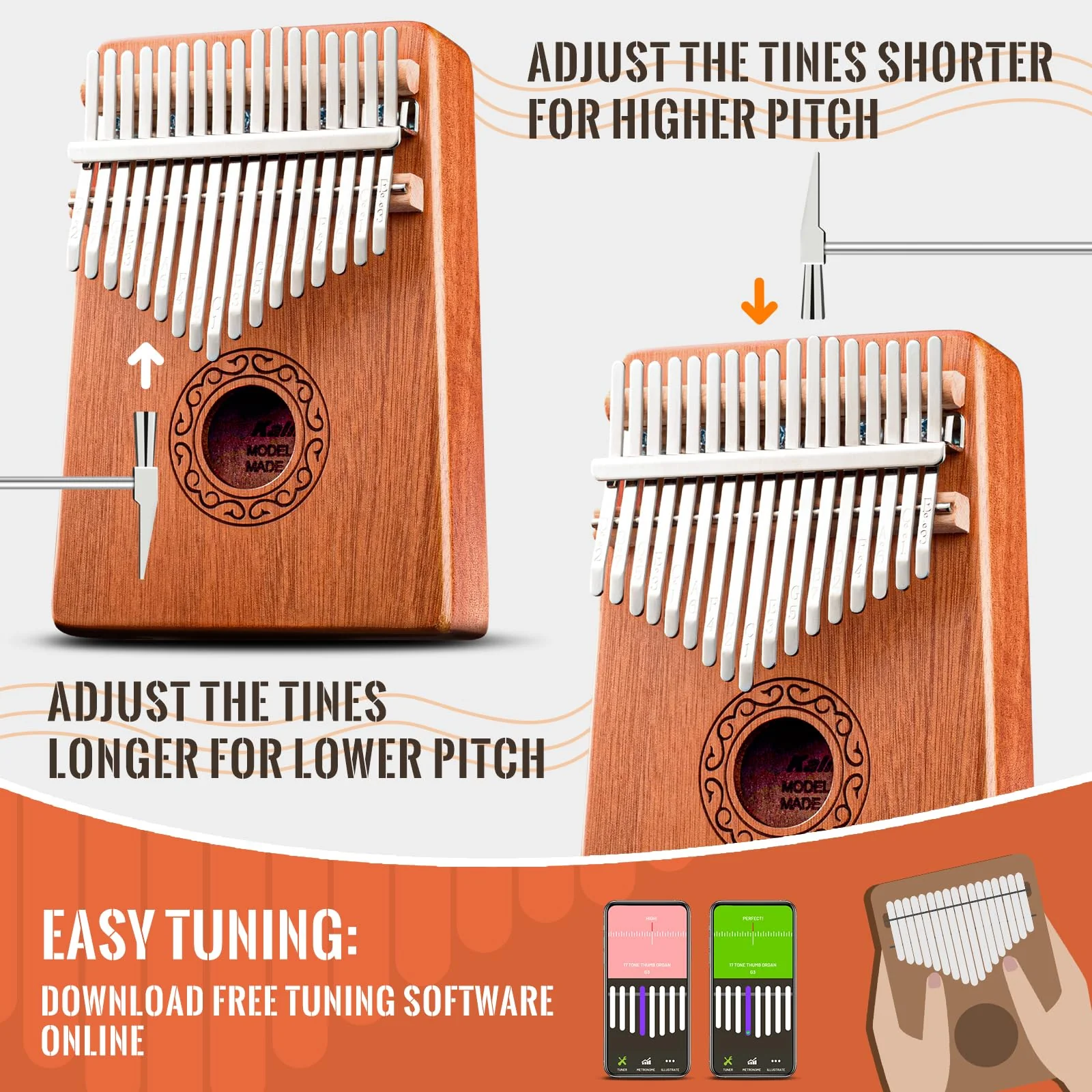 CAHAYA Kalimba Thumb Piano Portable - 17Keys Finger Piano Marimbas with Carrying Bag, Tune Hammer Musical Instruments Gift for Kid Adult Beginners CY0338 - Image 3