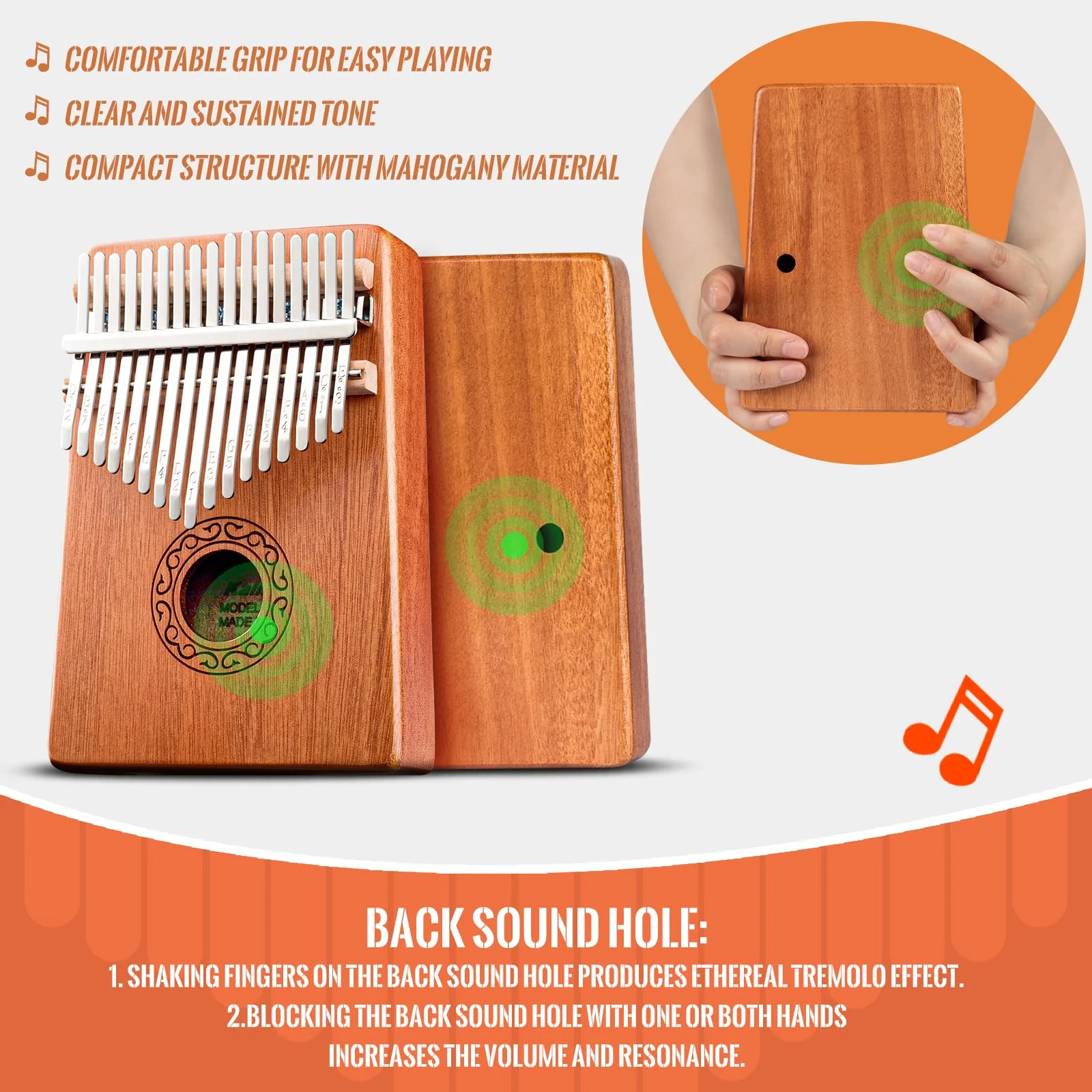 CAHAYA Kalimba Thumb Piano Portable - 17Keys Finger Piano Marimbas with Carrying Bag, Tune Hammer Musical Instruments Gift for Kid Adult Beginners CY0338 - Image 4