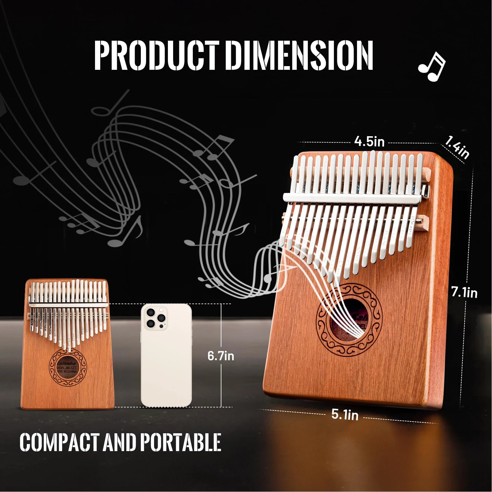CAHAYA Kalimba Thumb Piano Portable - 17Keys Finger Piano Marimbas with Carrying Bag, Tune Hammer Musical Instruments Gift for Kid Adult Beginners CY0338 - Image 5