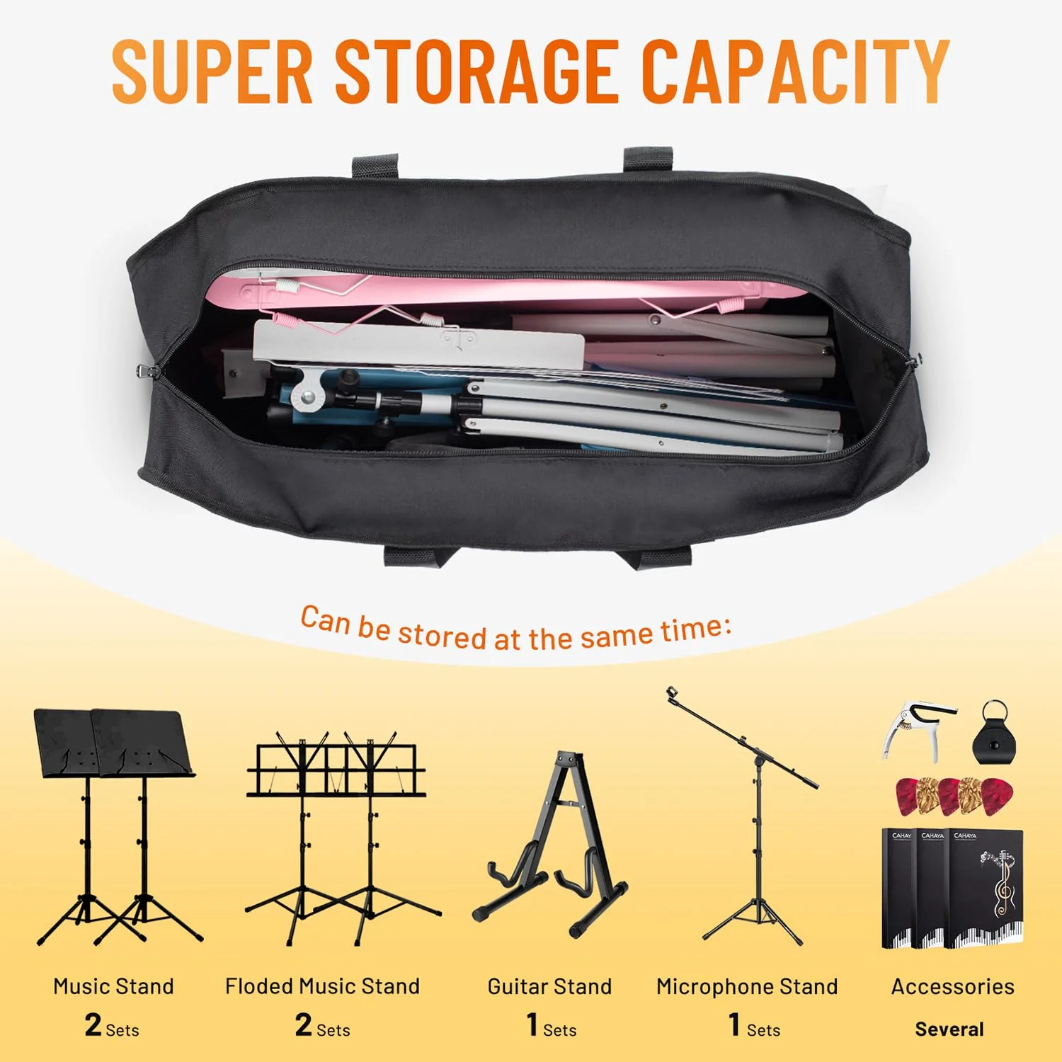 CAHAYA Music Stand Carrying Bag High Capacity Universal Carrying Case Portable for Solid Sheet Music Stand Microphone Stand Speaker Guitar Stand CY0323 L - Image 3