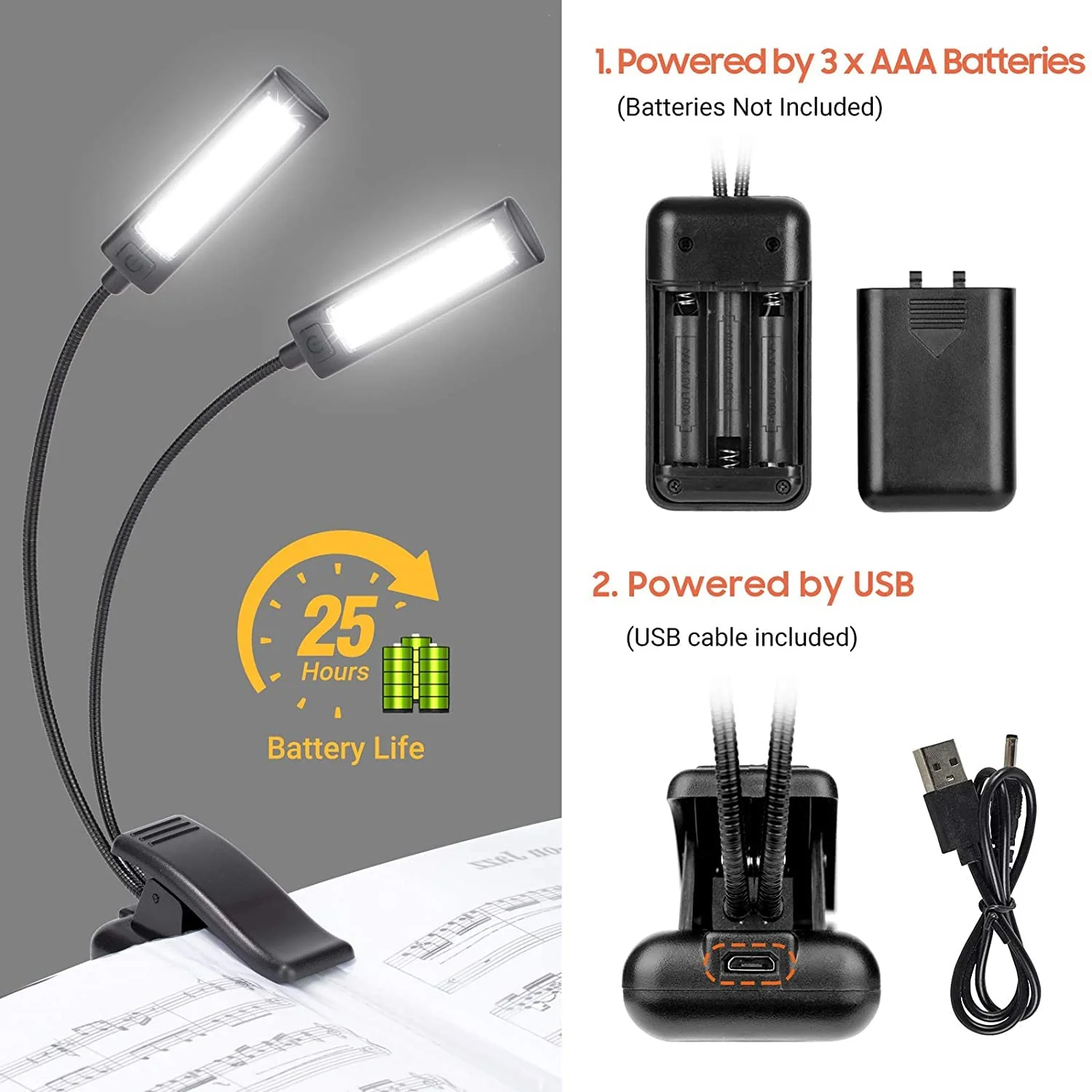 CAHAYA Music Stand Light Clip on Battery Powered Reading Lamp Book Light for Bookworms Guitar Piano Keyboard Players CY0243 - Image 3