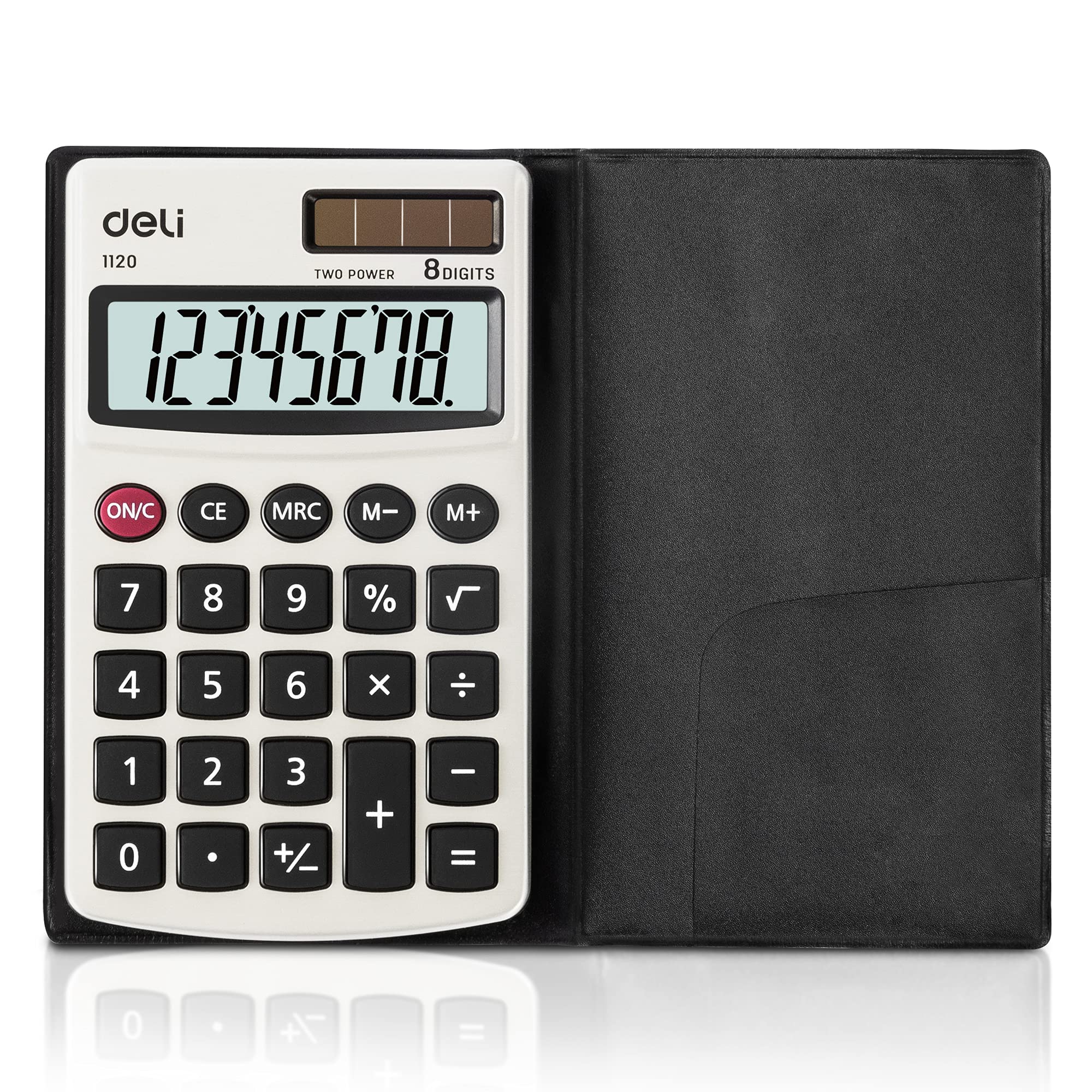 Calculator, Deli Standard Function Basic Calculators, Solar Battery Dual Power Office Calculator with Cover, Metal Panel 1 Pack