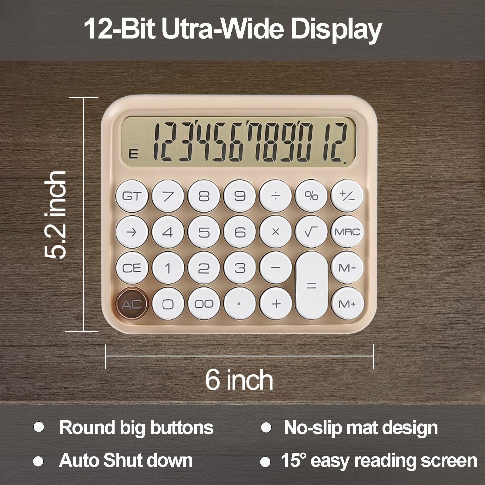 Calculators, Benkaim Desk Calculator,Basic Standard Calculator,12 Digit Large LCD Display Big Button Calculator for School, Home & Business Use(Beige) Beige - Image 2