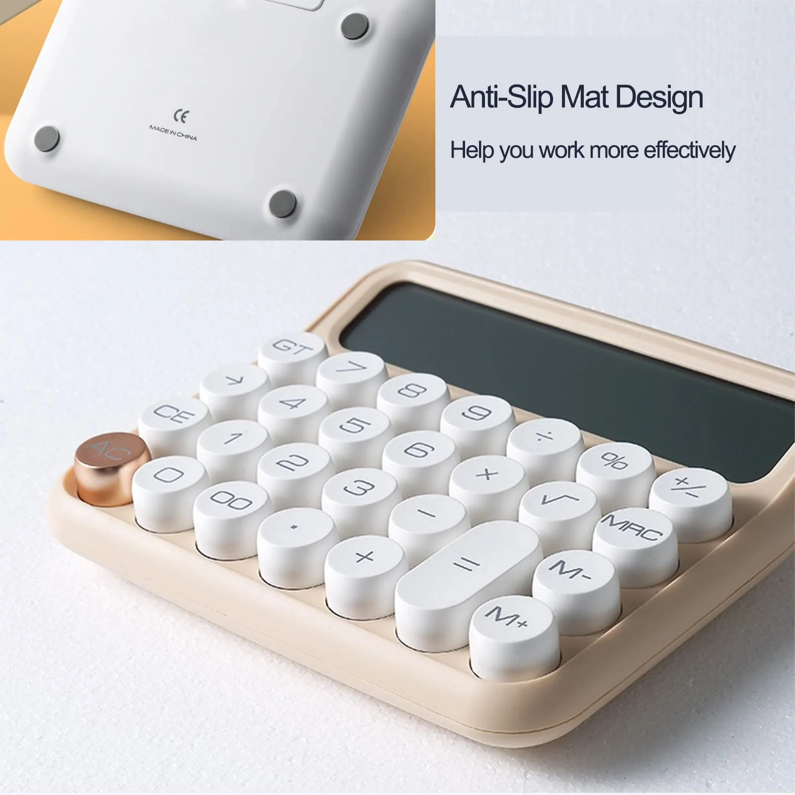 Calculators, Benkaim Desk Calculator,Basic Standard Calculator,12 Digit Large LCD Display Big Button Calculator for School, Home & Business Use(Beige) Beige - Image 4