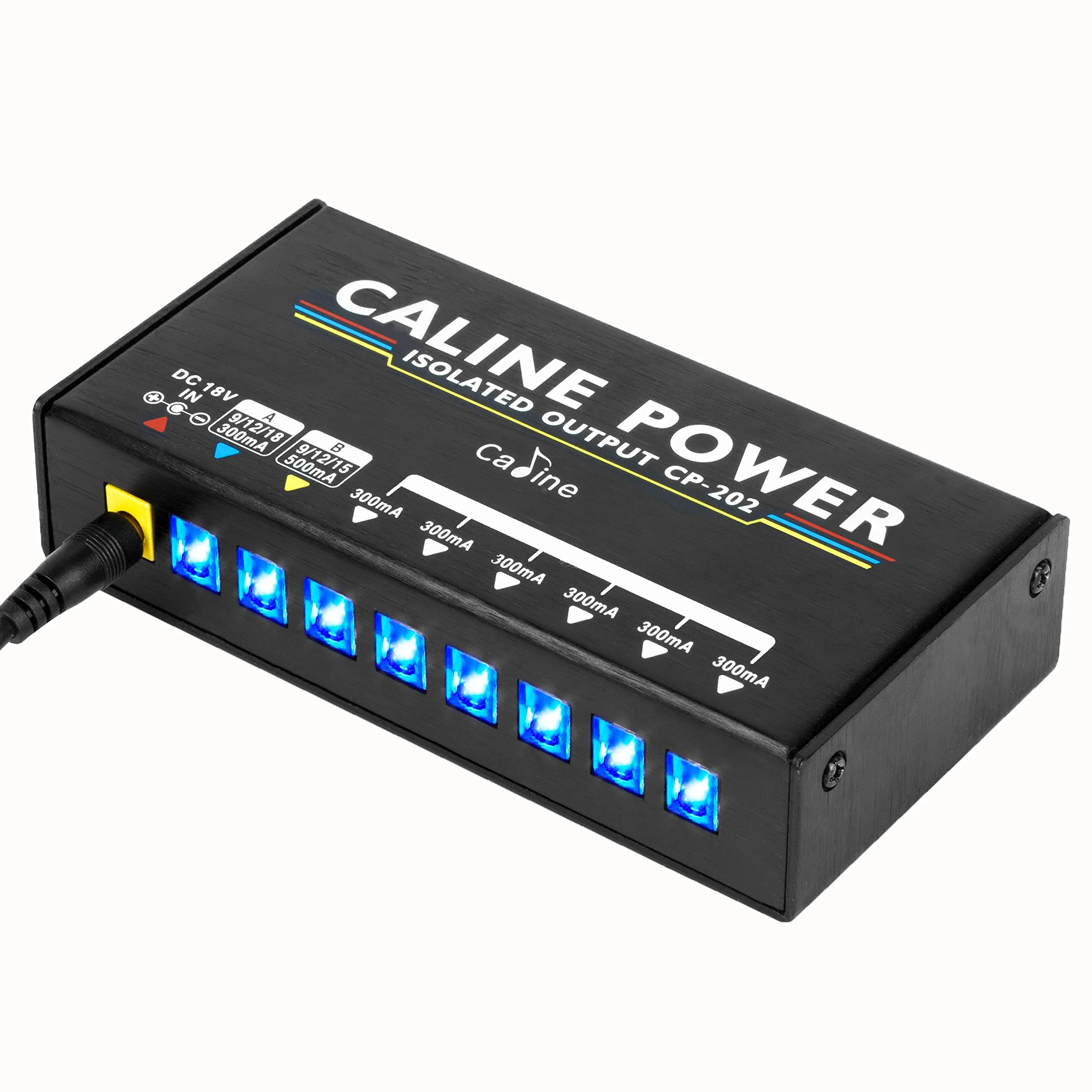 Caline Guitar Pedal Power Supply, True Isolated Pedal Board Power Supply with 8 Totally Isolated DC Outputs(300mA/500mA), Switchable 9V/12V/15V/18V Power Outputs for Guitar Pedals