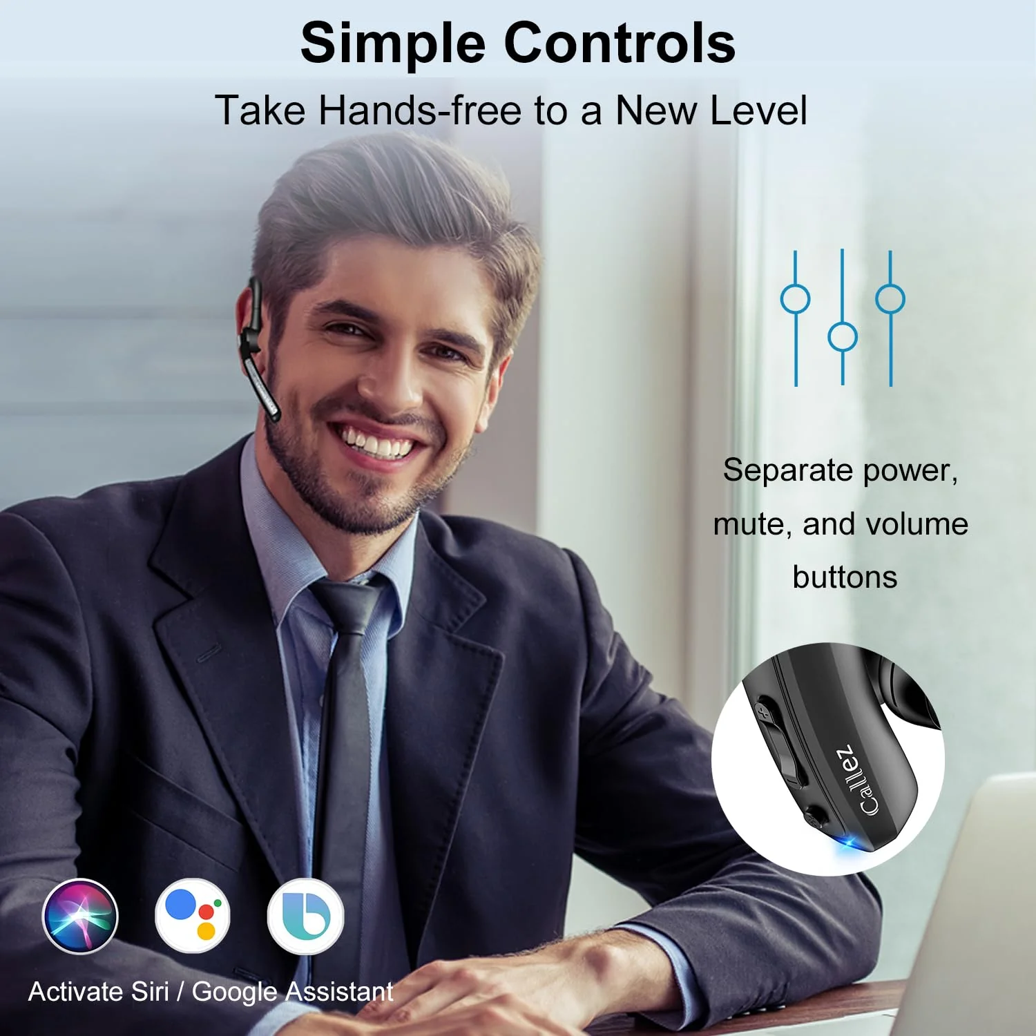 Callez Bluetooth Headset V5.0, Bluetooth Earpiece with CVC8.0 Dual Mic Noise Cancelling Wireless Headset for iPhone Android Cell Phone Trucker Business Office Work, Clear Chat Black - Image 6