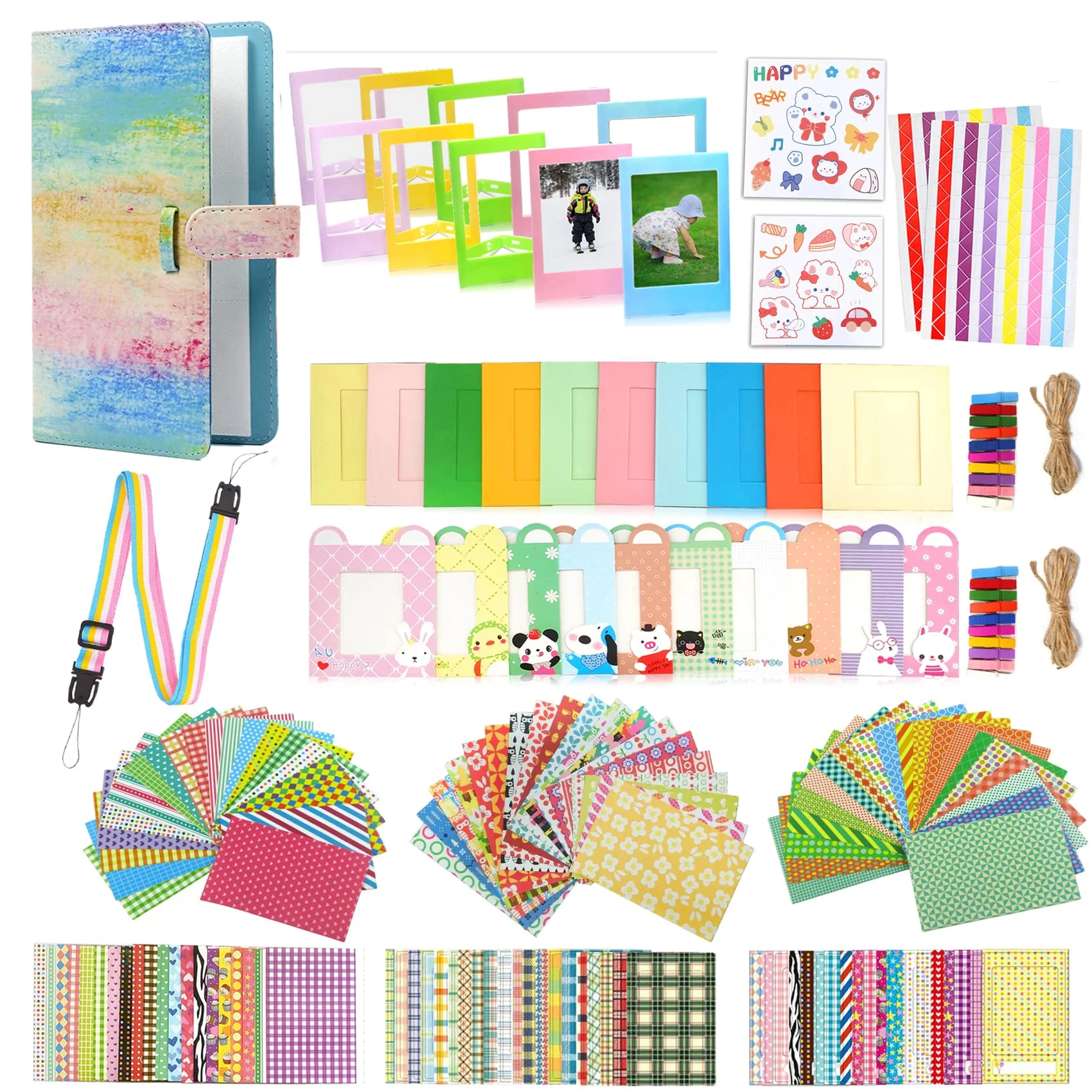 Camera Accessories Colorful Bundle Kit Compatible with Fujifilm Mini 9/8/90/70/11 12 Accessory Include Film Sticker, Desk Frames, Hanging Frame, Strap, Clips (Colorful)