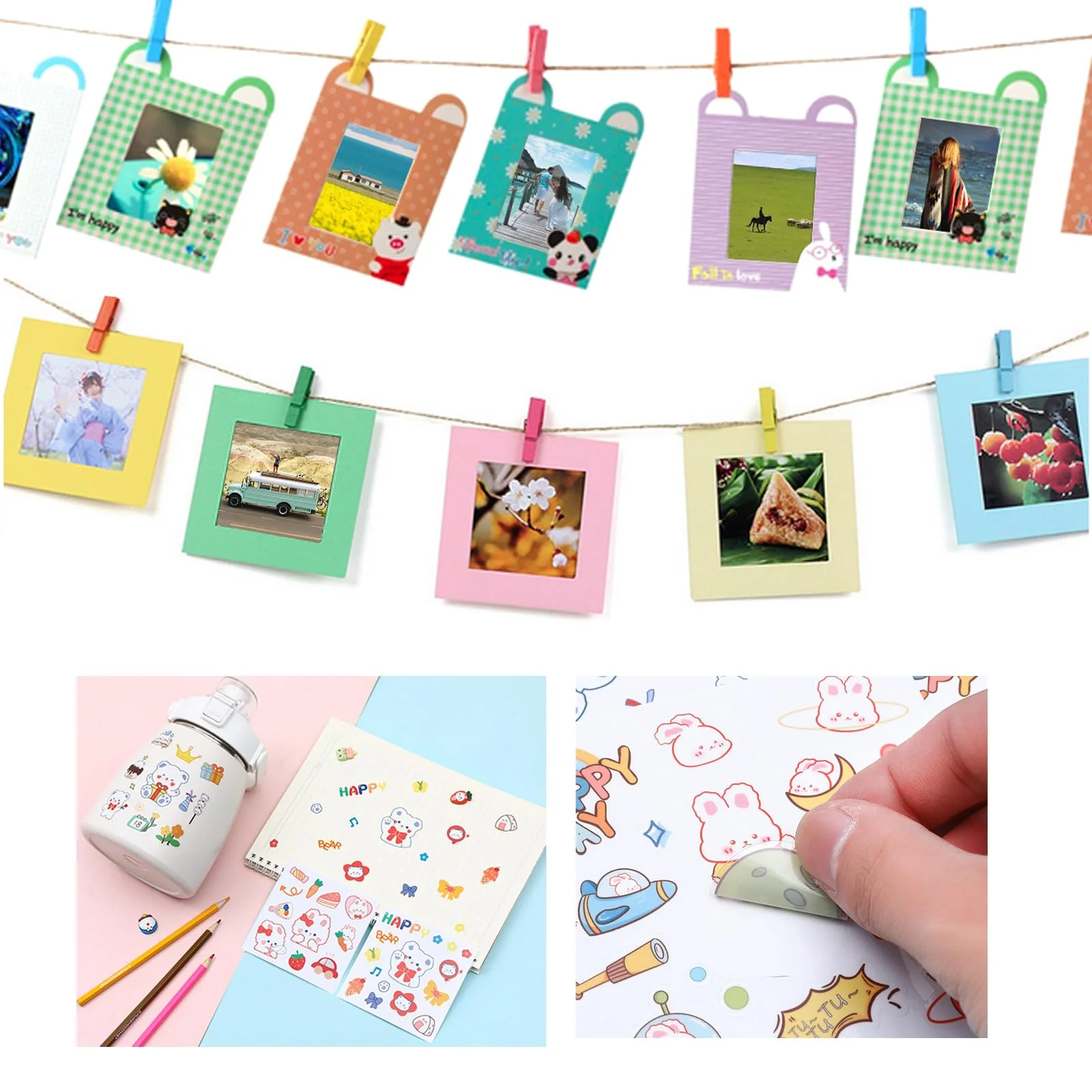Camera Accessories Colorful Bundle Kit Compatible with Fujifilm Mini 9/8/90/70/11 12 Accessory Include Film Sticker, Desk Frames, Hanging Frame, Strap, Clips (Colorful) - Image 4