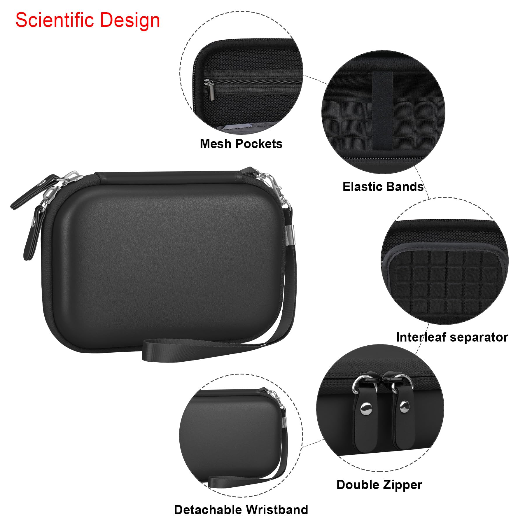 Camera Carrying Case for KODAK PIXPRO FZ55 / FZ53 / FZ45 / FZ43 16MP Digital Camera, Vlogging Camera Storage Holder Trave Bag, Mesh Bag Fits Batteries, Cable, Memory Card, Card Reader, Black Black+Inside Black - Image 4