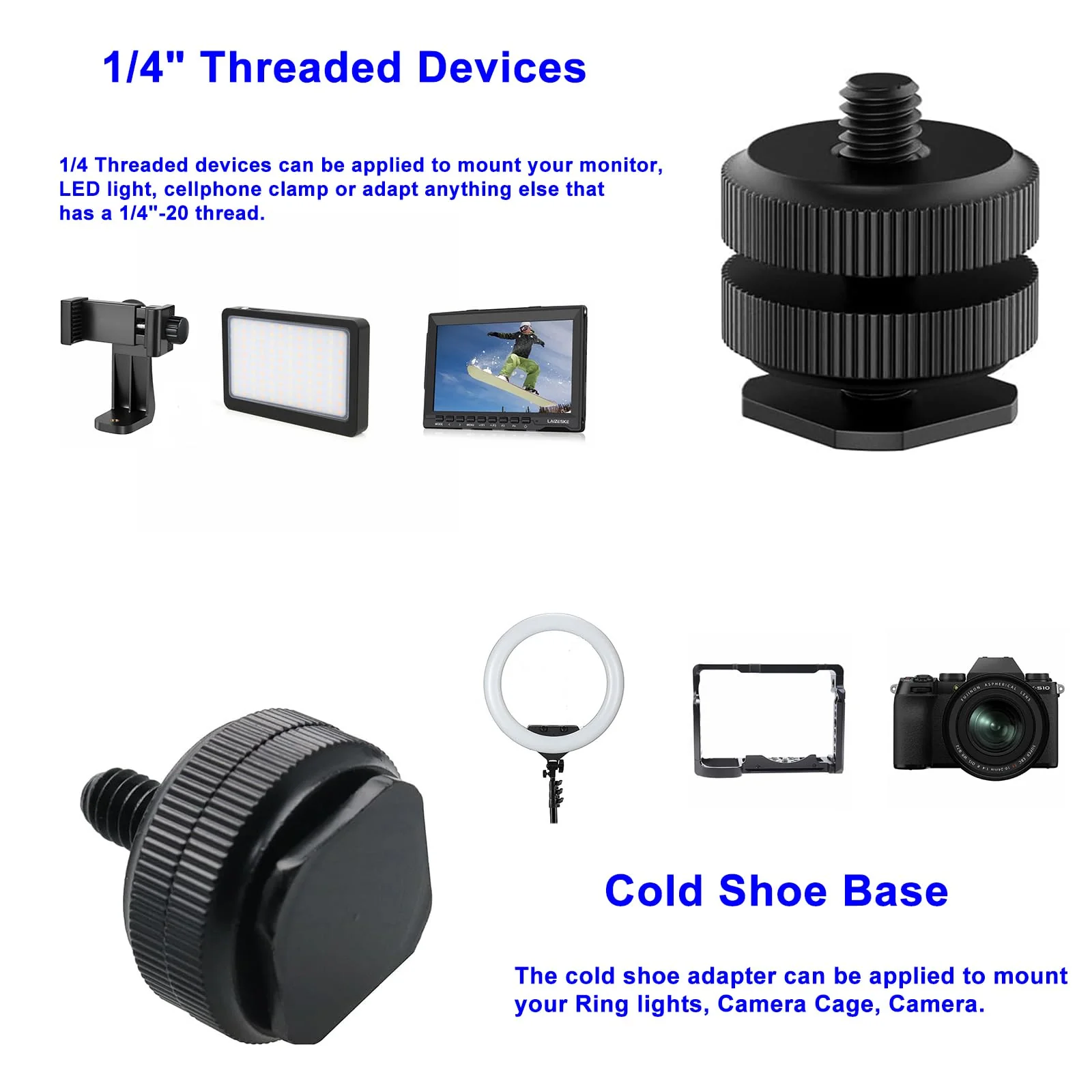 Camera Hot Shoe Mount (4 Pack) to 1/4"-20 Tripod Screw Adapter Flash Shoe Mount for DSLR Camera Rig 4 Pack - Image 2