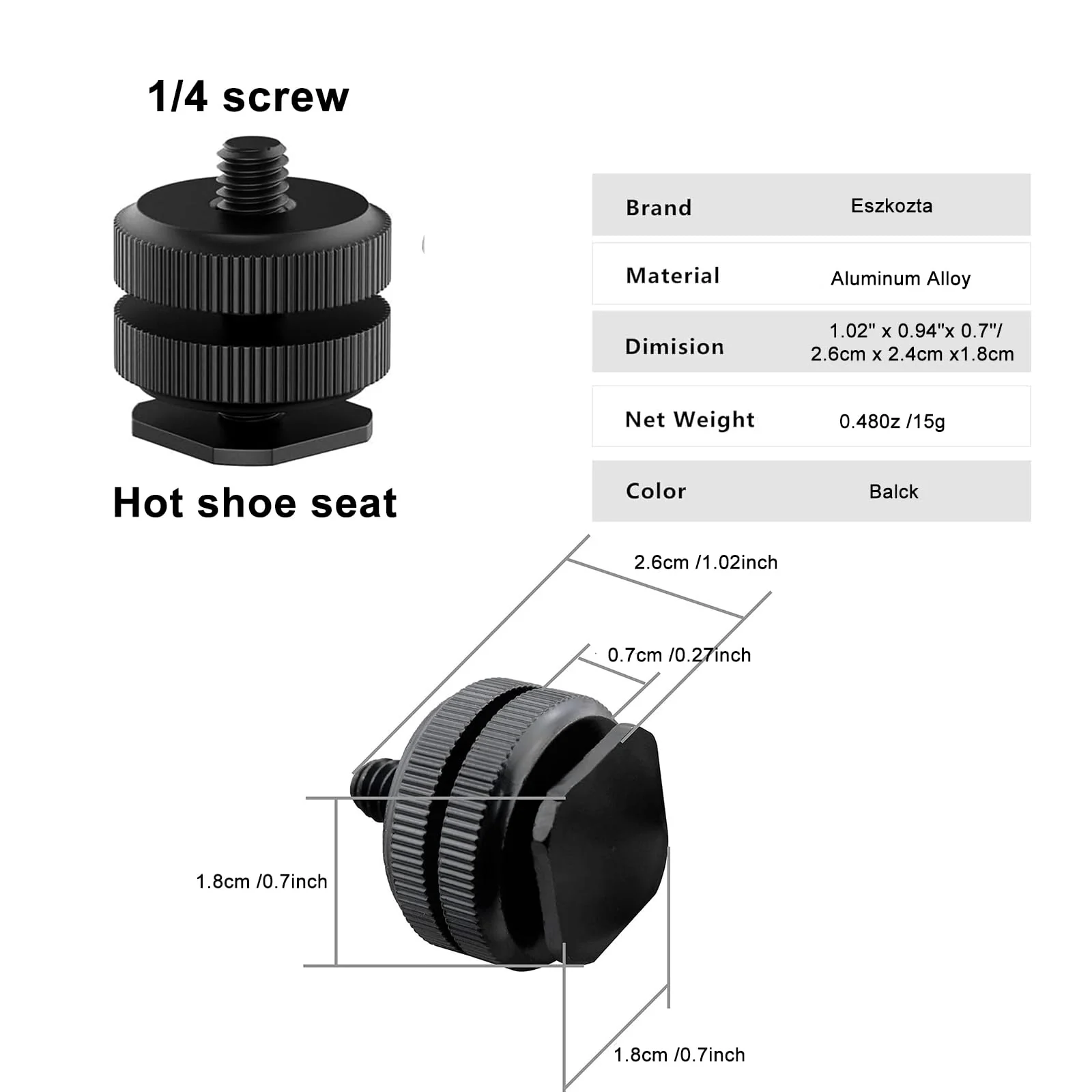 Camera Hot Shoe Mount (4 Pack) to 1/4"-20 Tripod Screw Adapter Flash Shoe Mount for DSLR Camera Rig 4 Pack - Image 3