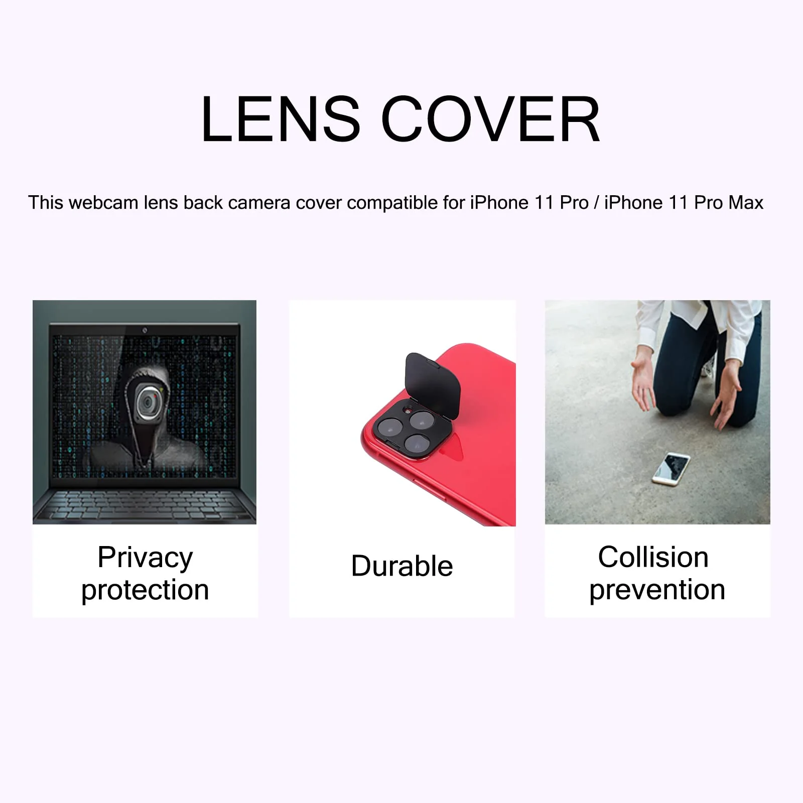 Camera Lens Cover Compatible for iPhone 11 Pro/iPhone 11 Pro Max, Camera Lens Protector Protect Your Privacy and Security,Strong Adhesive,2 Pack - Image 3