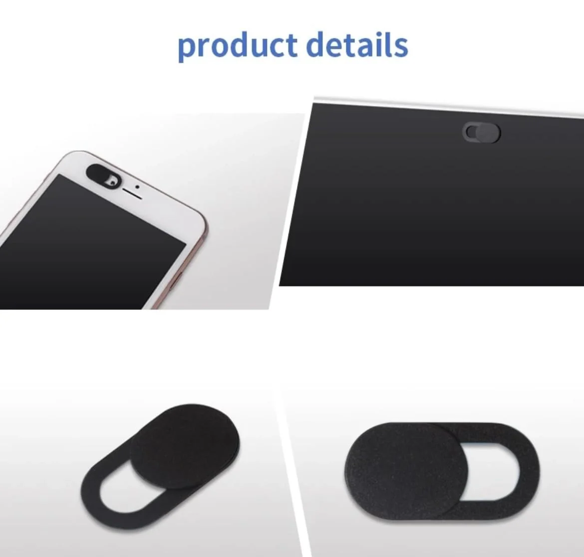 Camera Lens Cover Slide, 2 Pack, Fits iPhone, Android, Laptops, IPads., short, Black - Image 2