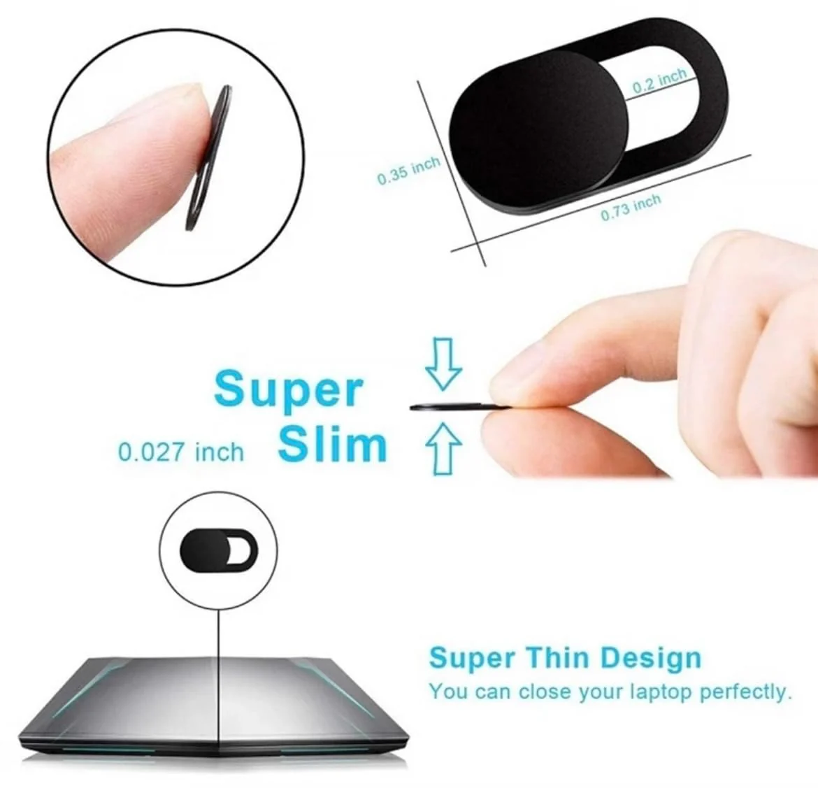 Camera Lens Cover Slide, 2 Pack, Fits iPhone, Android, Laptops, IPads., short, Black - Image 5