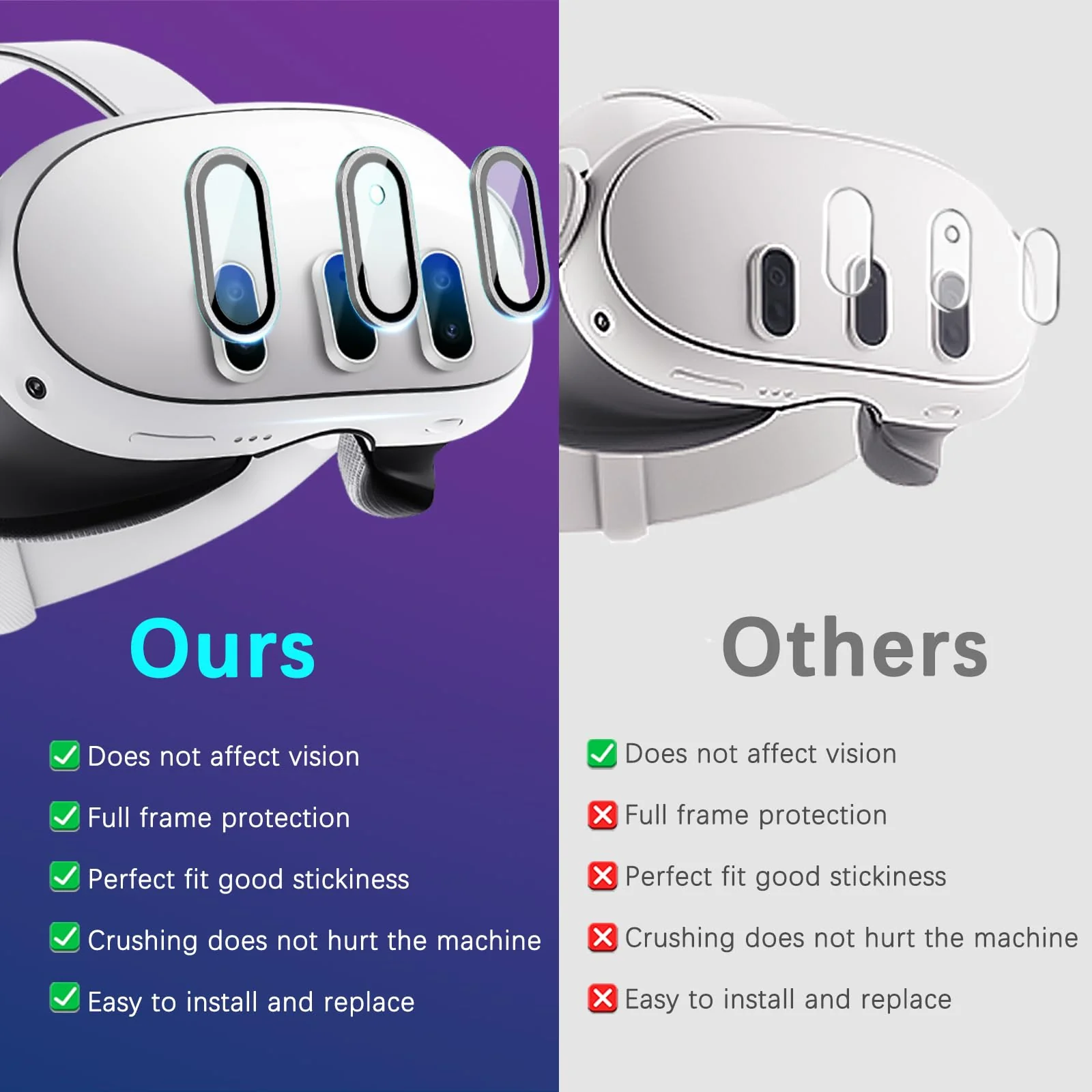 Camera Lens Protector for Oculus Meta Quest 3 Accessories, Thin 9H Tempered Glass, Alloy Frame, Anti-Scratch, Camera Screen Protector Cover, Case Friendly, High Definition Lens Accessories, Silver - Image 3
