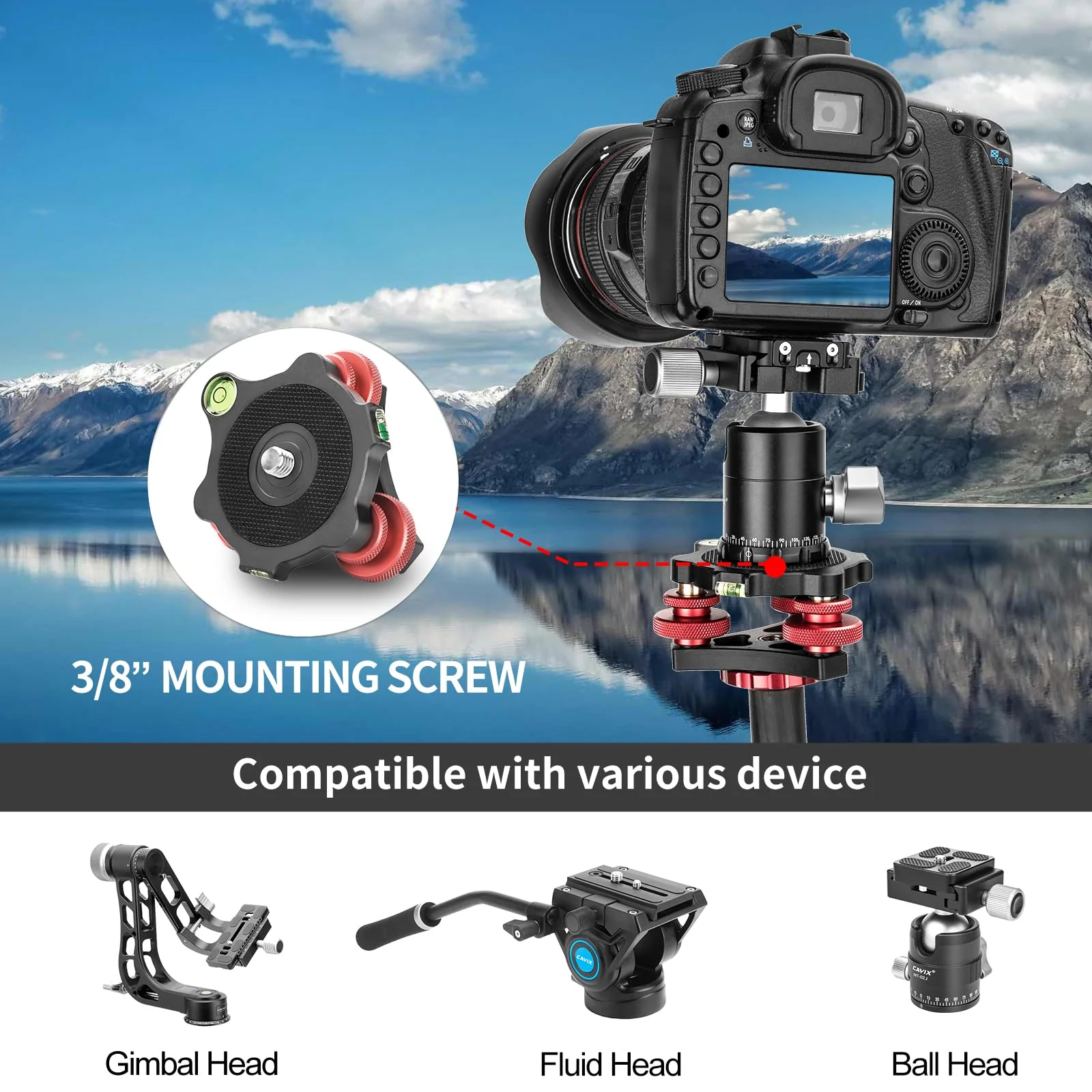 Camera Leveler Tripod Leveling Base Tri-Wheel Head for Macro Photography Aluminum w Bubble Level 3 Axis Level with +/-5 Degree Precision Adjustment for DSLR Camera Rotator Panoramic Head LP-64 - Image 3