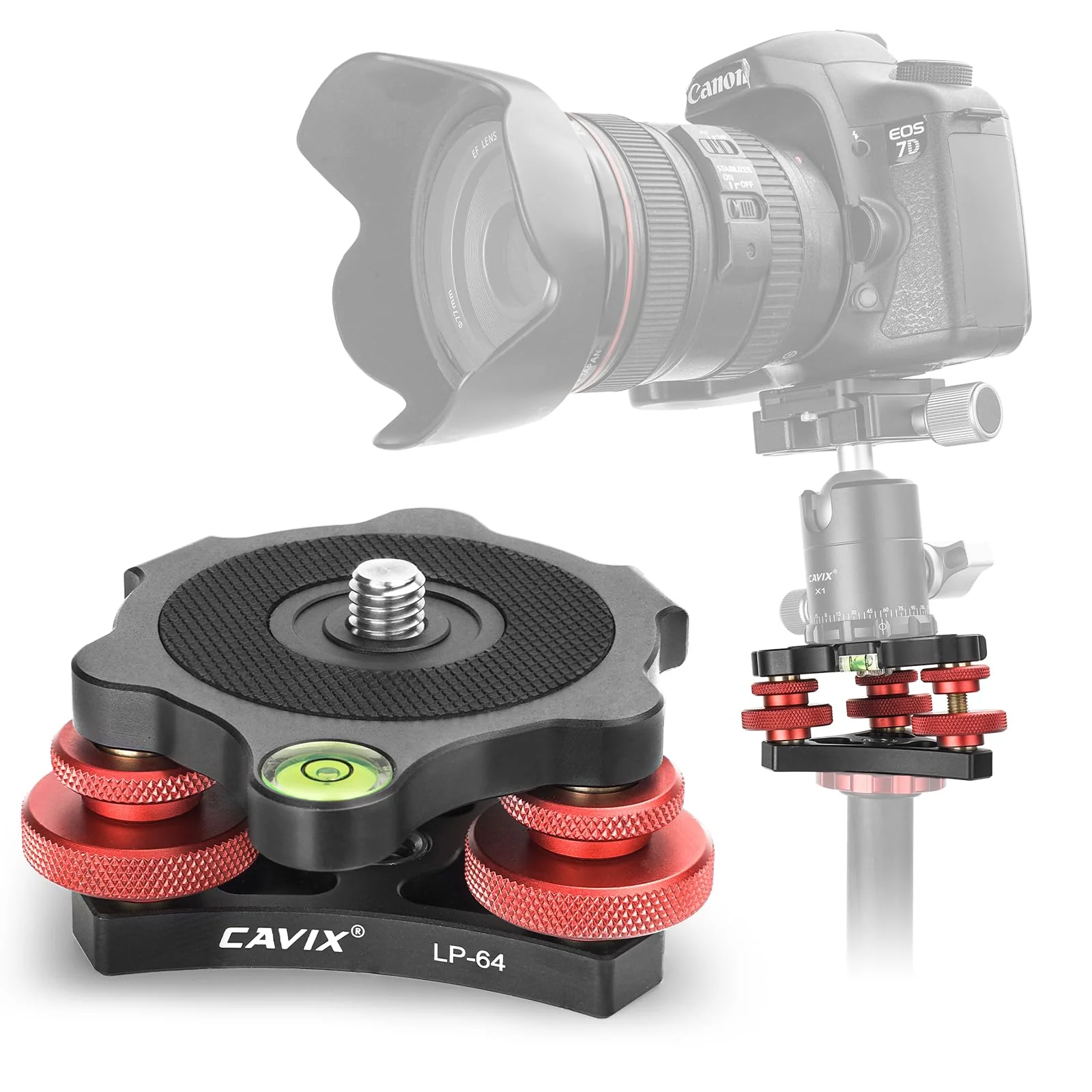 Camera Leveler Tripod Leveling Base Tri-Wheel Head for Macro Photography Aluminum w Bubble Level 3 Axis Level with +/-5 Degree Precision Adjustment for DSLR Camera Rotator Panoramic Head LP-64 - Image 8