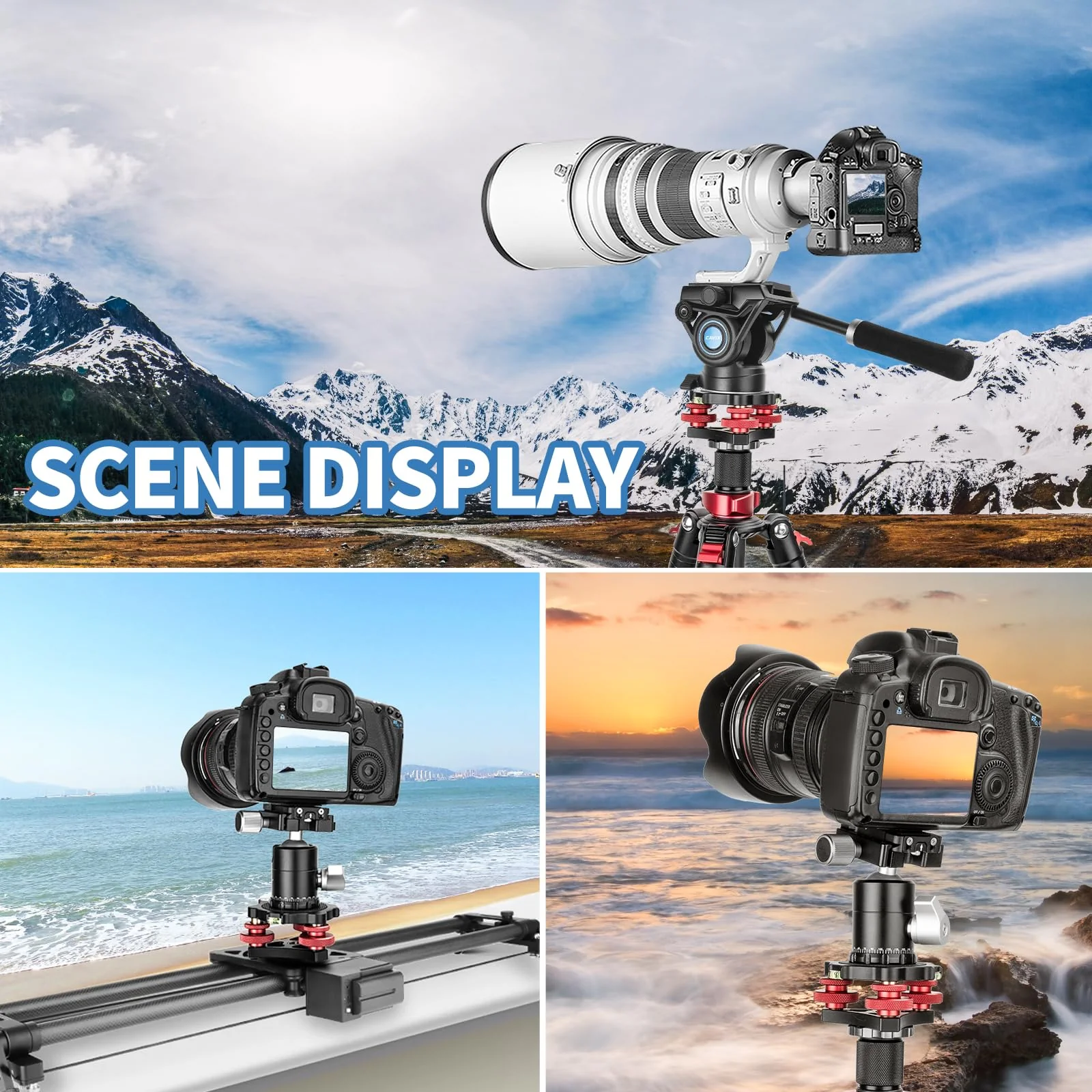 Camera Leveler Tripod Leveling Base Tri-Wheel Head for Macro Photography Aluminum w Bubble Level 3 Axis Level with +/-5 Degree Precision Adjustment for DSLR Camera Rotator Panoramic Head LP-64 - Image 9