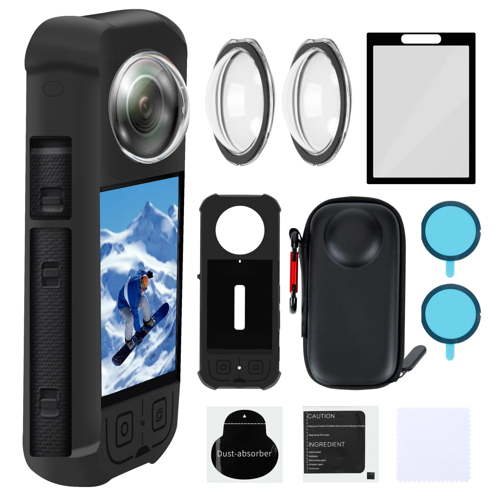 Camera Protective Accessories Kit for Insta 360 X3 Include Silicone Protective Cover/Screen Protectors/Camera Case(with Buckle)/Front Behind Lens Guard