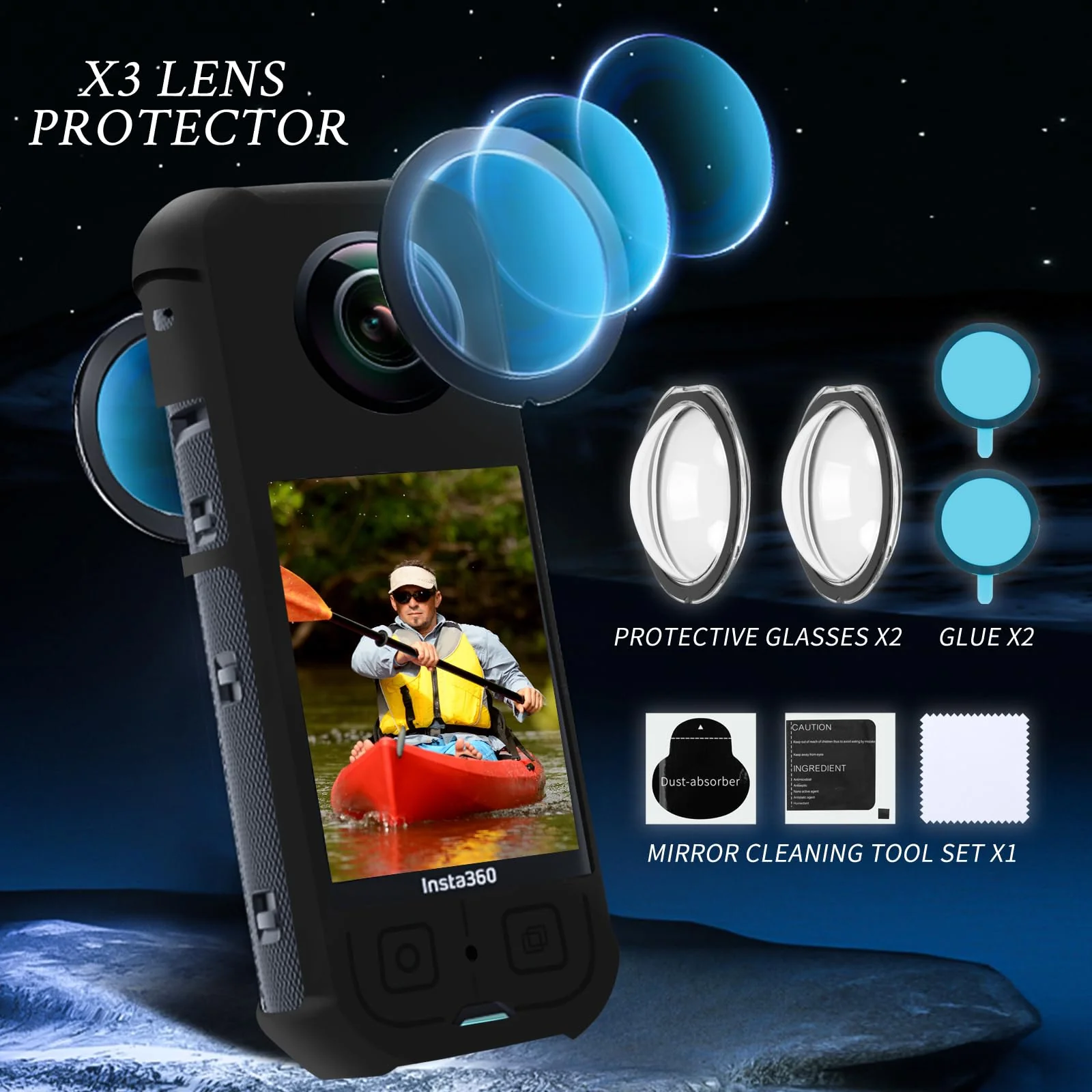 Camera Protective Accessories Kit for Insta 360 X3 Include Silicone Protective Cover/Screen Protectors/Camera Case(with Buckle)/Front Behind Lens Guard - Image 2