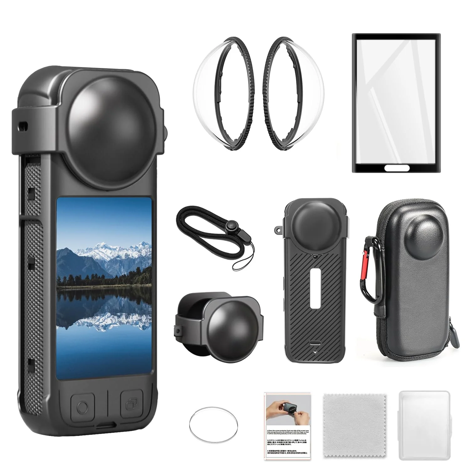 Camera Protective Accessories Kit for Insta 360 X4 Include Lens Guards Silicone Protective Case/Screen Protective/Camera Case(with Buckle) /Front Behind Lens Guards