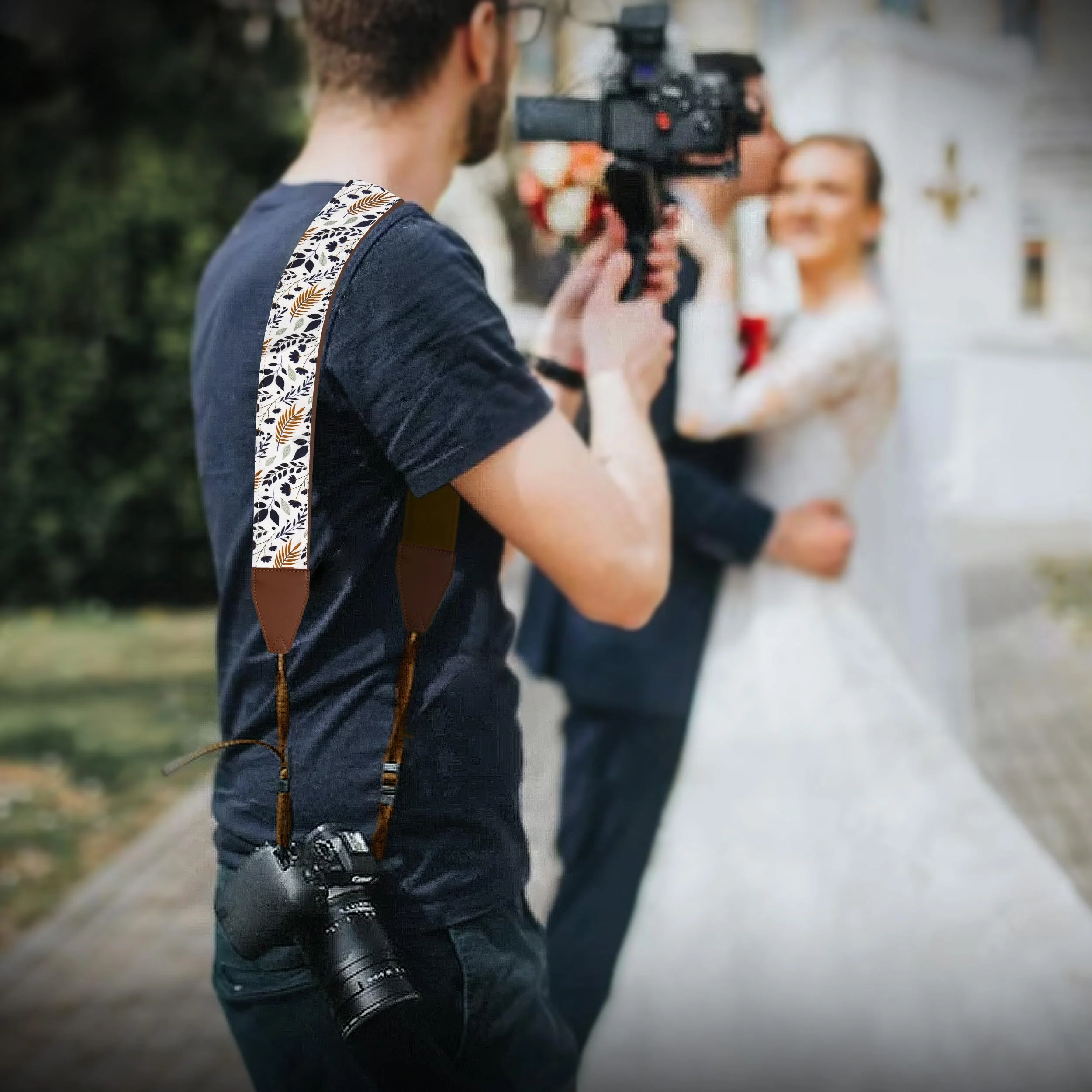 Camera Strap for DSLR and Mirrorless Camera , Shoulder Neck and Crossbody Strap with Soft Padded Webbing, Cotton Pattern for Men & Women, Best Gift for Photographers, White Leaves Classic Design A White Leaves - Image 8