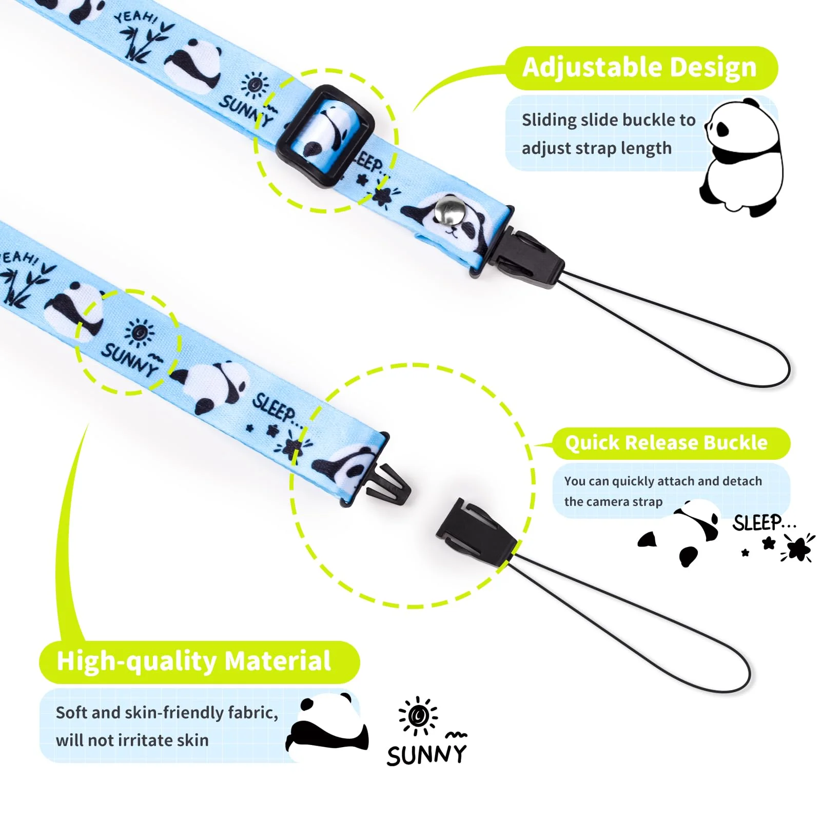 Camera Strap for Kids,Camera Lanyard Neck Strap Kids,Children Camera Strap for Fujifilm mini Camera - Blue Blue Panda - Image 2