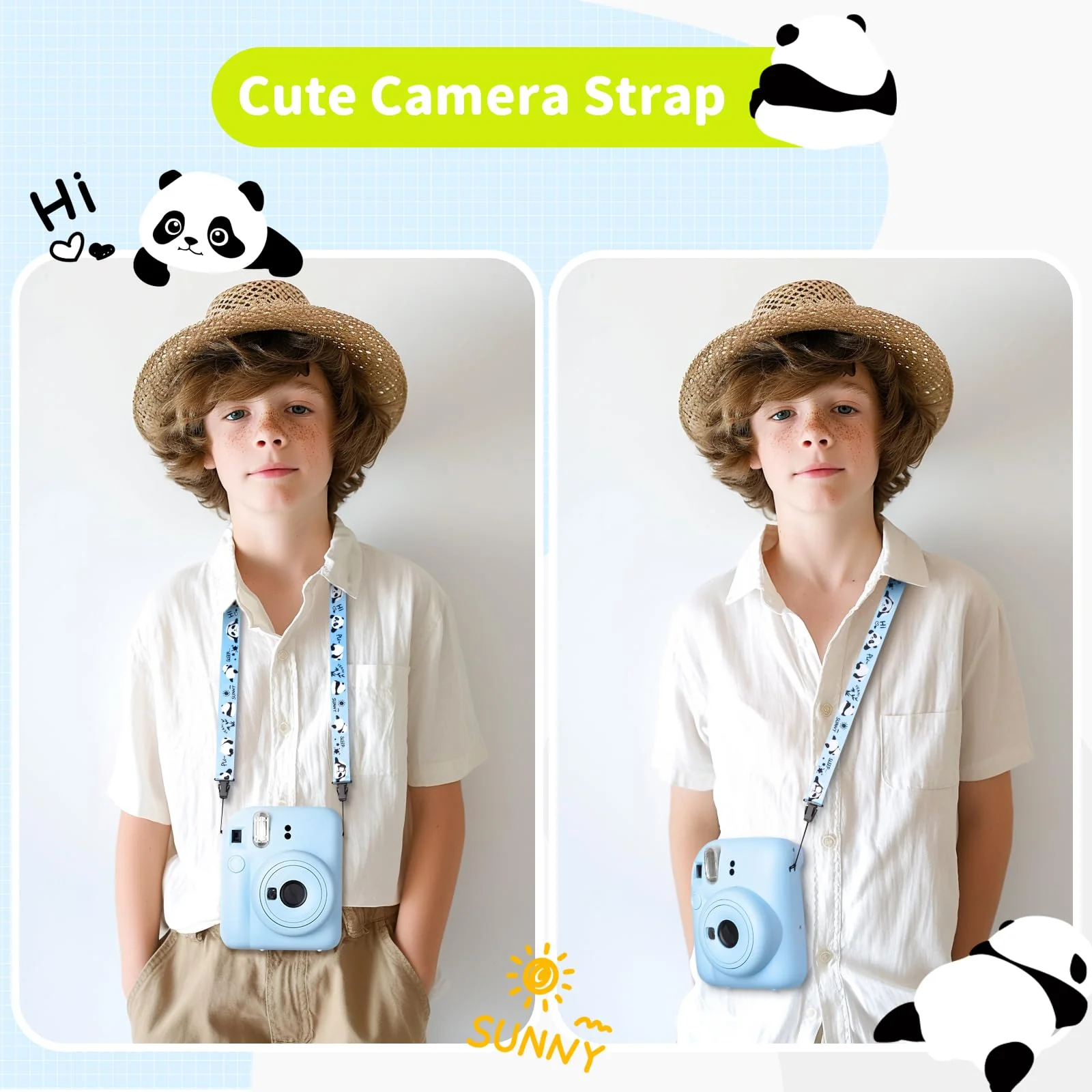 Camera Strap for Kids,Camera Lanyard Neck Strap Kids,Children Camera Strap for Fujifilm mini Camera - Blue Blue Panda - Image 3