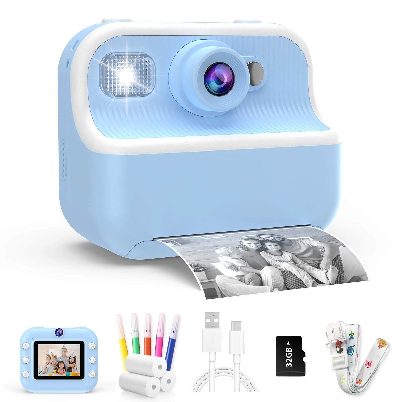 Camera Toys for Kids Instant Print Pictures - Toddler Cameras Printing Photos - Child Digital Selfie Camera - Printable Cameras Gift for Girls Boys 3 4 5 6 7 8 9 10 11 12 Years Old Blue