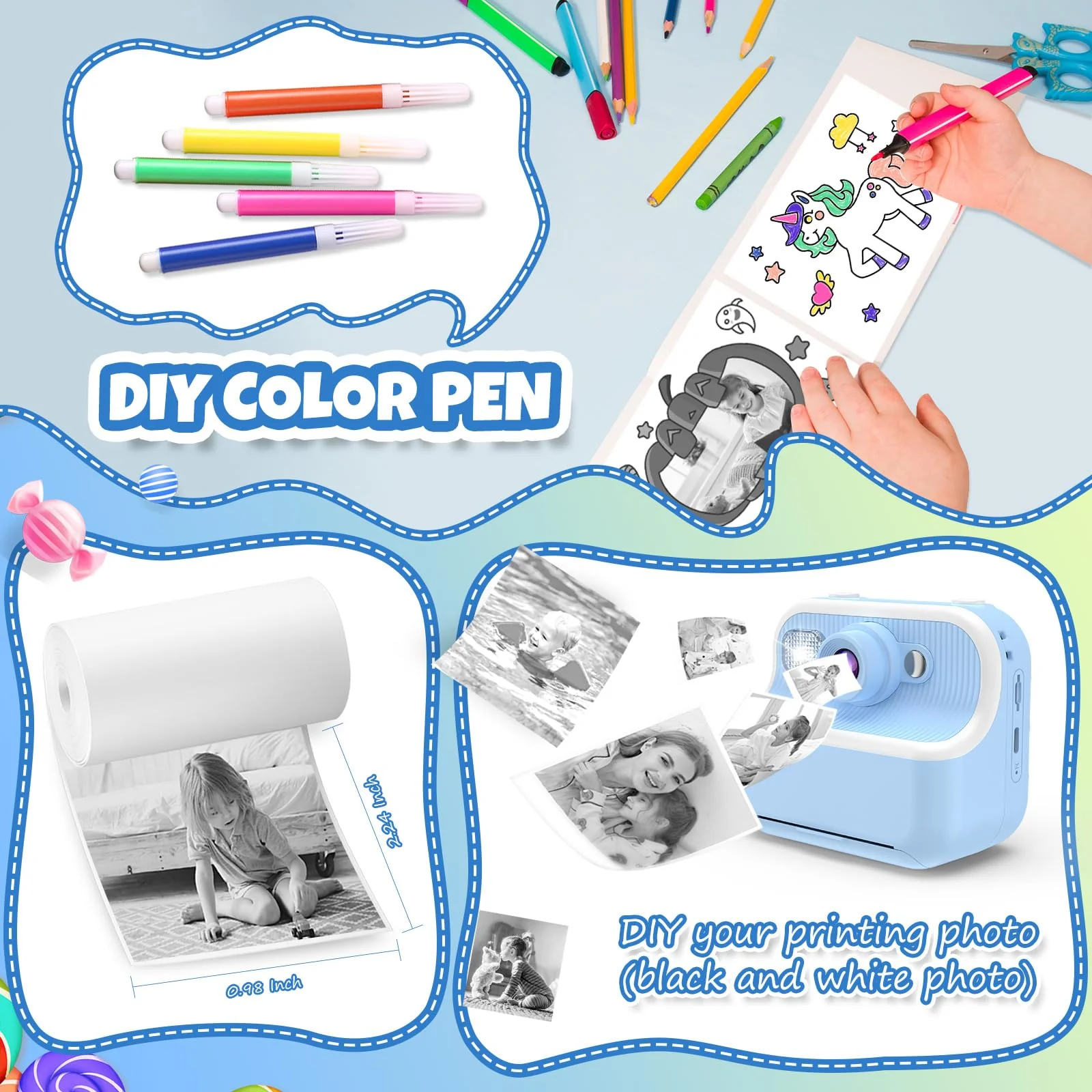 Camera Toys for Kids Instant Print Pictures - Toddler Cameras Printing Photos - Child Digital Selfie Camera - Printable Cameras Gift for Girls Boys 3 4 5 6 7 8 9 10 11 12 Years Old Blue - Image 6